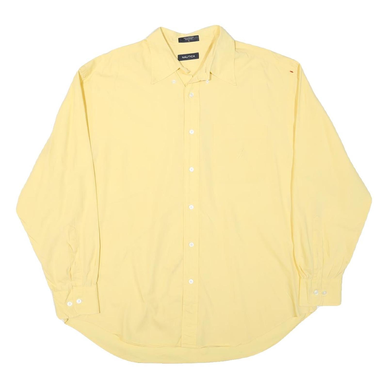 NAUTICA Mens Yellow Cotton Blend Shirt L Classic Long Sleeve Button Down Refurbished - N/A refurbished available on Cerqular