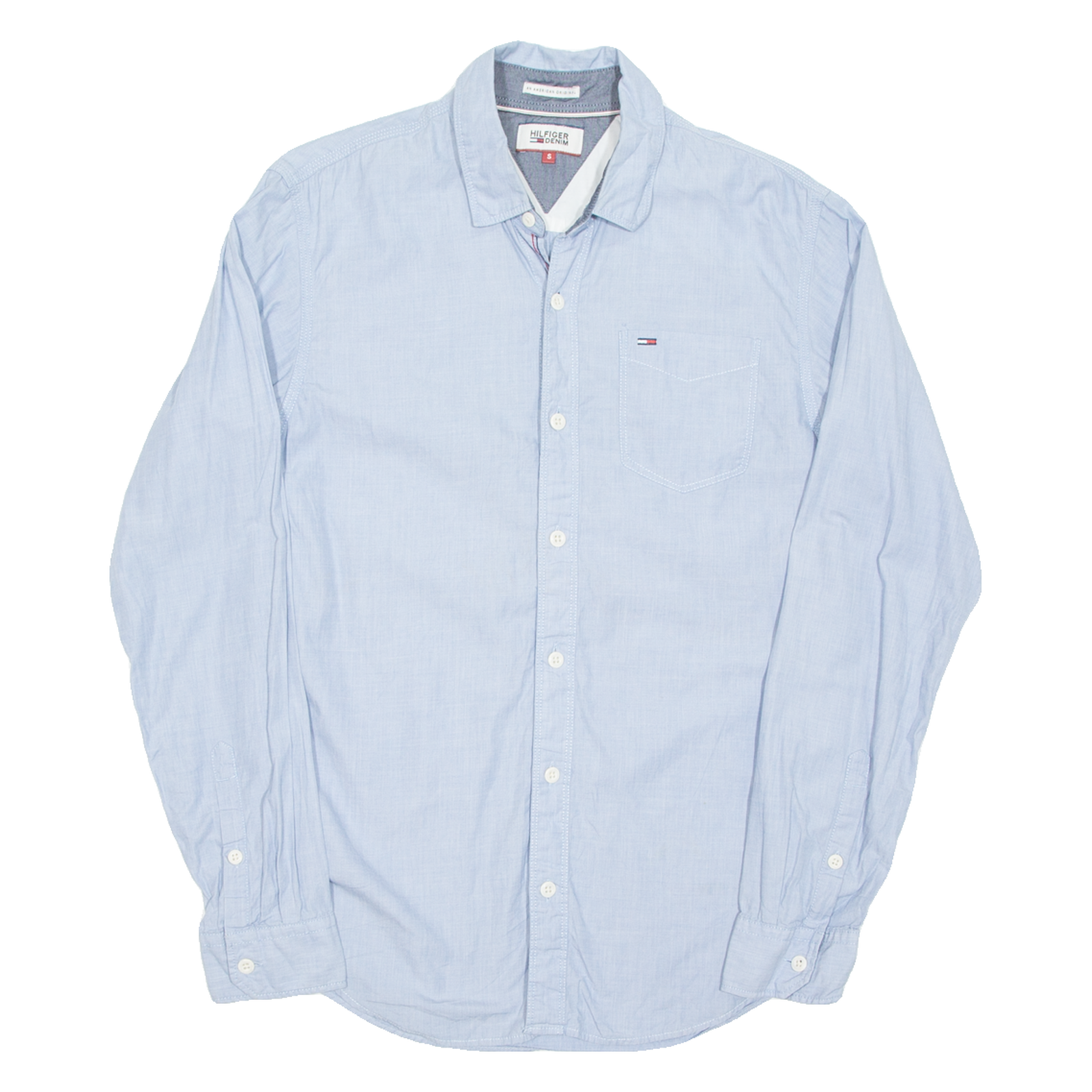 HILFIGER DENIM Mens Plain Shirt Blue Long Sleeve S Refurbished - N/A refurbished available on Cerqular