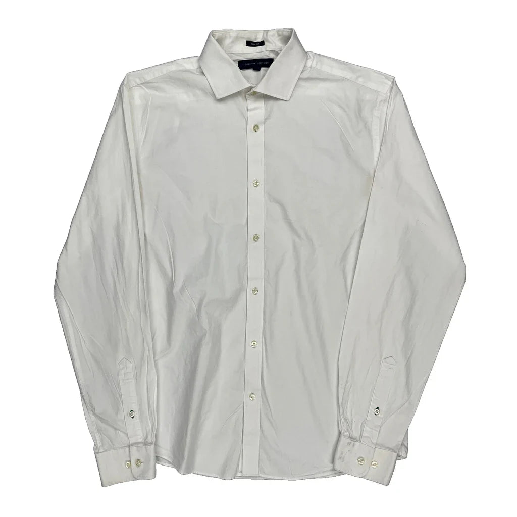 Buy Tommy Hilfiger Slim Fit Shirt - Medium White Cotton Refurbished - $29.47 Tommy Hilfiger Slim Fit Shirt - Medium White Cotton Refurbished - Thrifted (note: this is a term often used to describe second- refurbished available on Cerqular