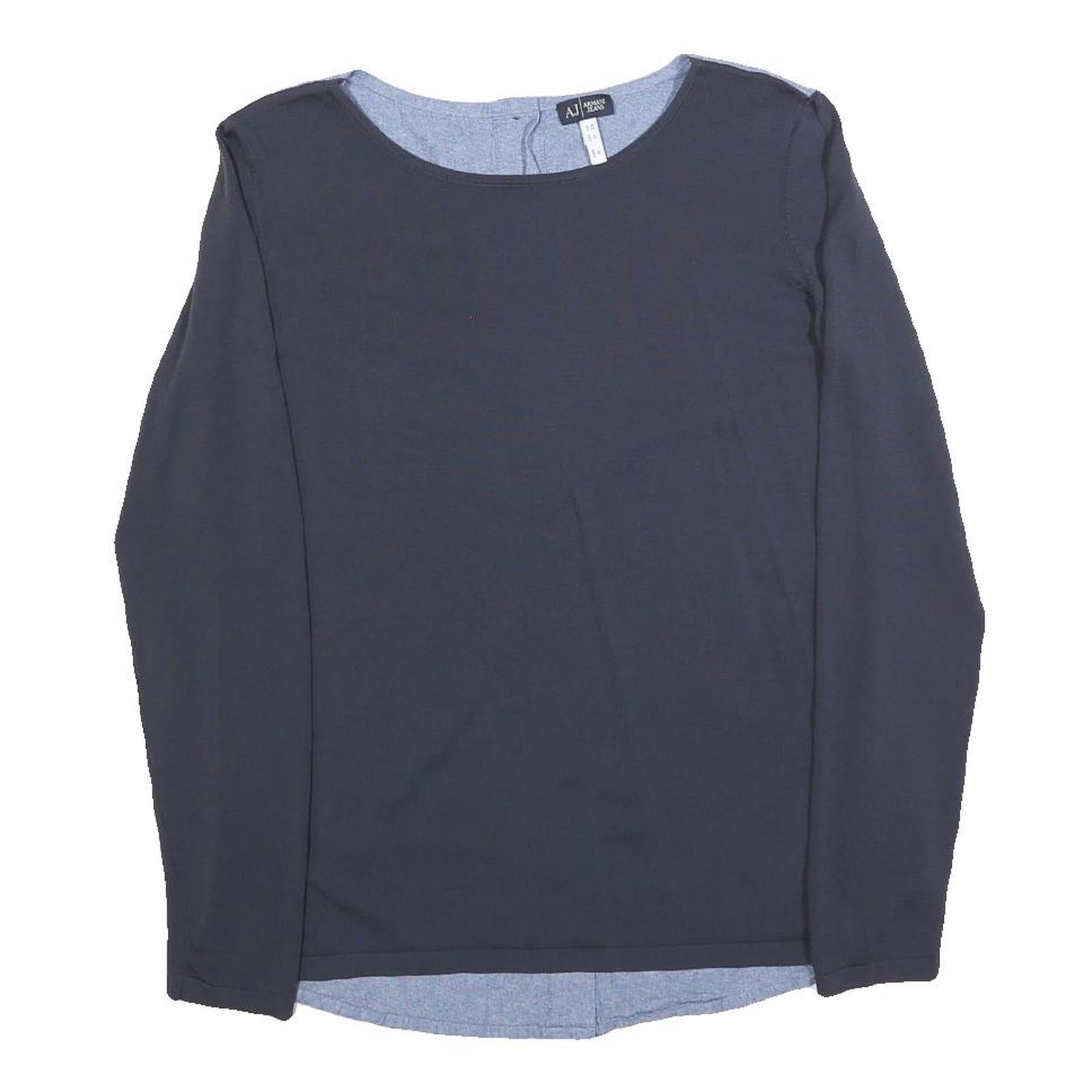 ARMANI JEANS Womens Navy Blue & Light Blue Round Neck Long Sleeve Top M Button Refurbished - N/A refurbished available on Cerqular