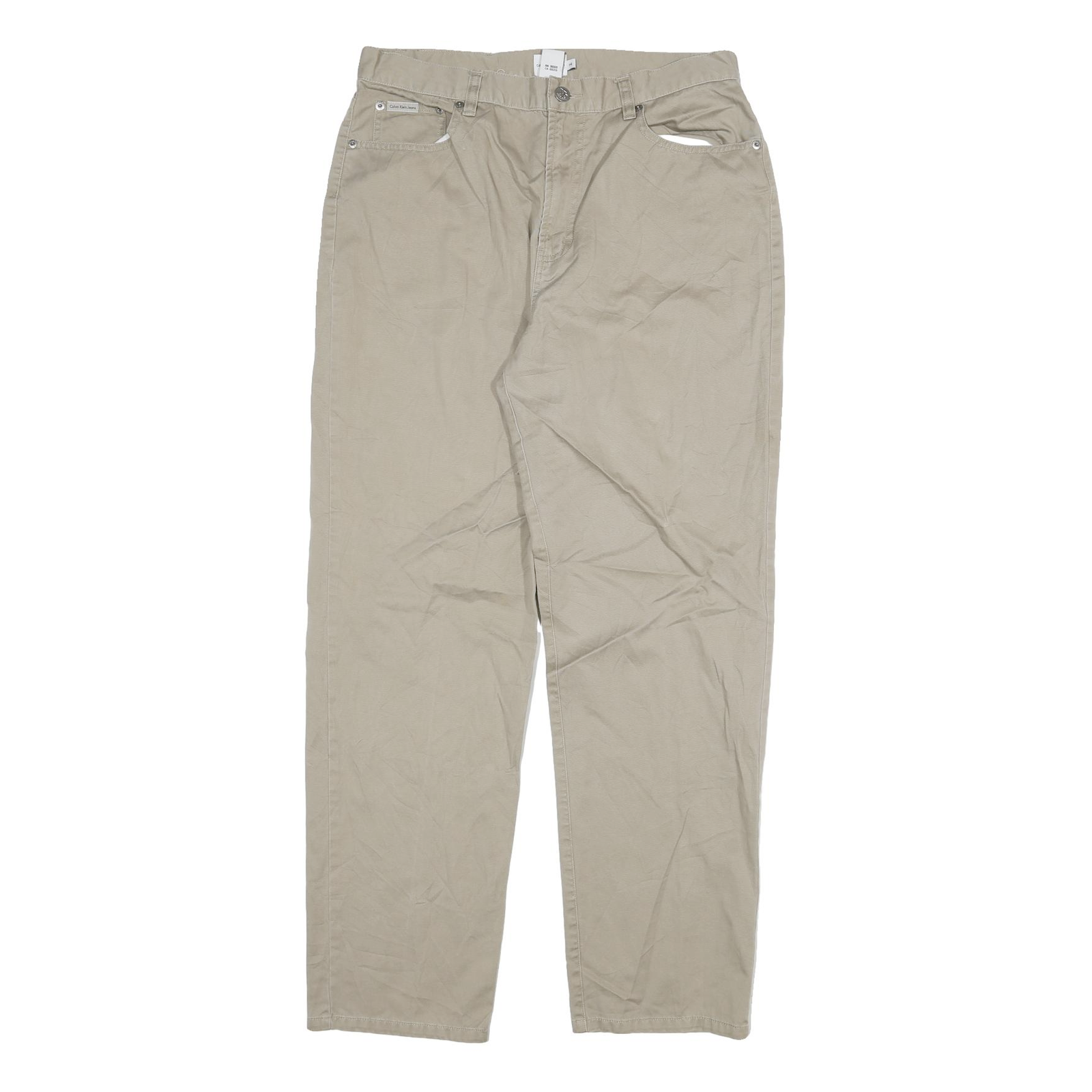 CALVIN KLEIN Womens Relaxed Beige Cotton Blend Zip Trousers W32 L30 Casual Wear Refurbished - N/A refurbished available on Cerqular