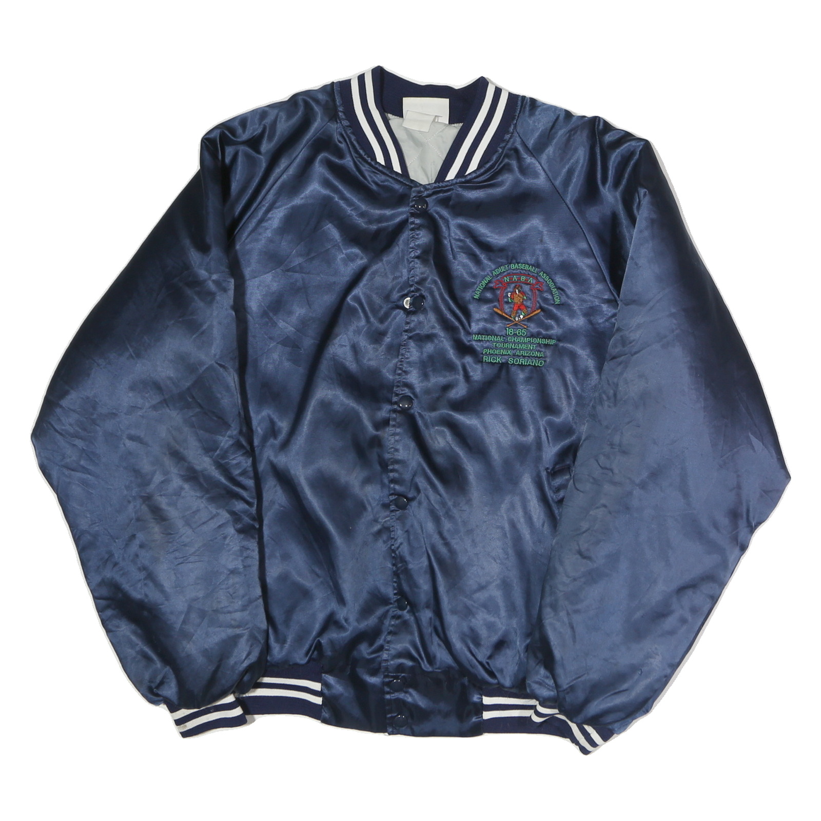 HARTWELL SPORTS Mens Navy Blue Baseball Association Button Jacket L Nylon Satin Refurbished - N/A refurbished available on Cerqular