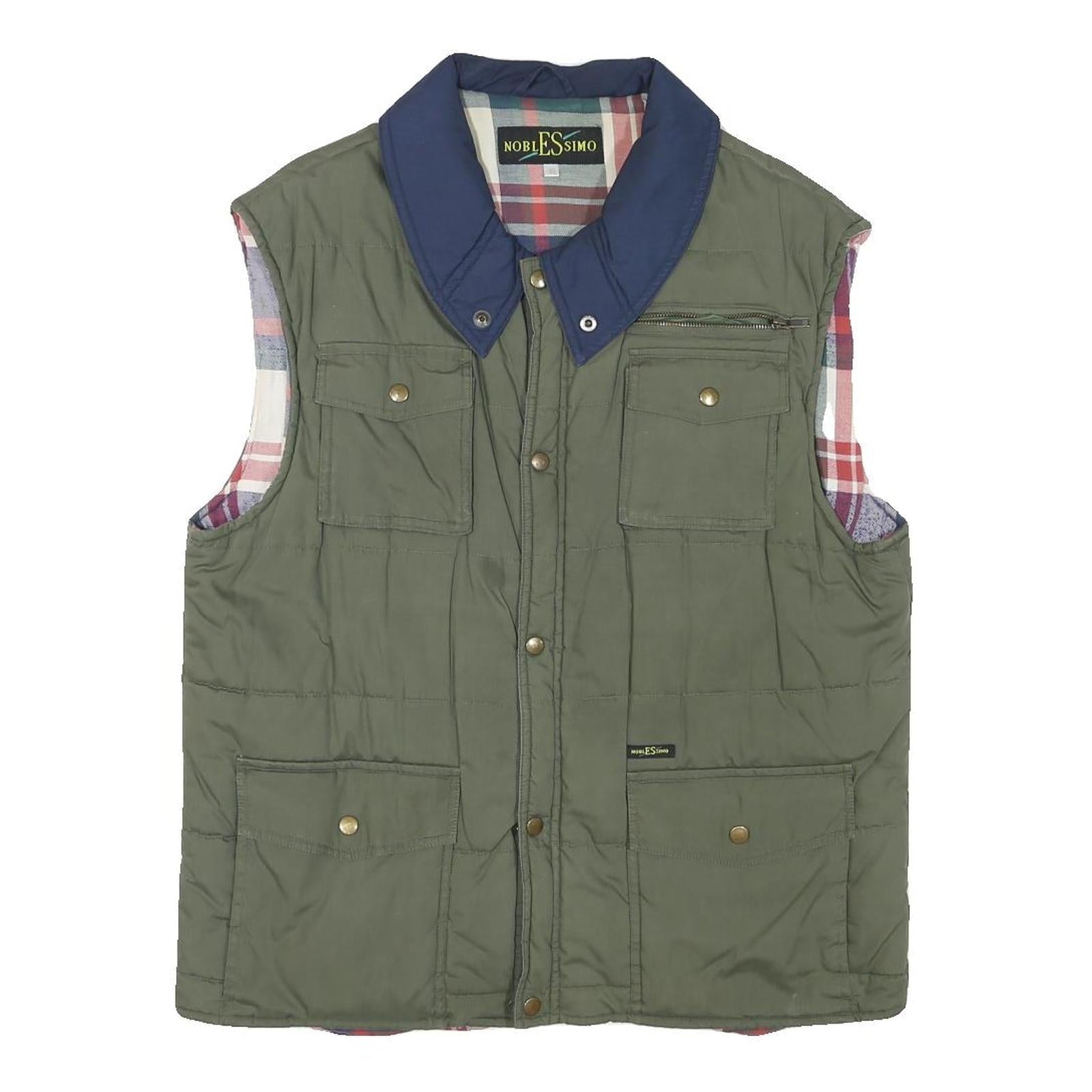 NOBLESSIMO Mens Green & Navy Sleeveless Jacket XL Polyester Blend Quilted Zip Refurbished - N/A refurbished available on Cerqular