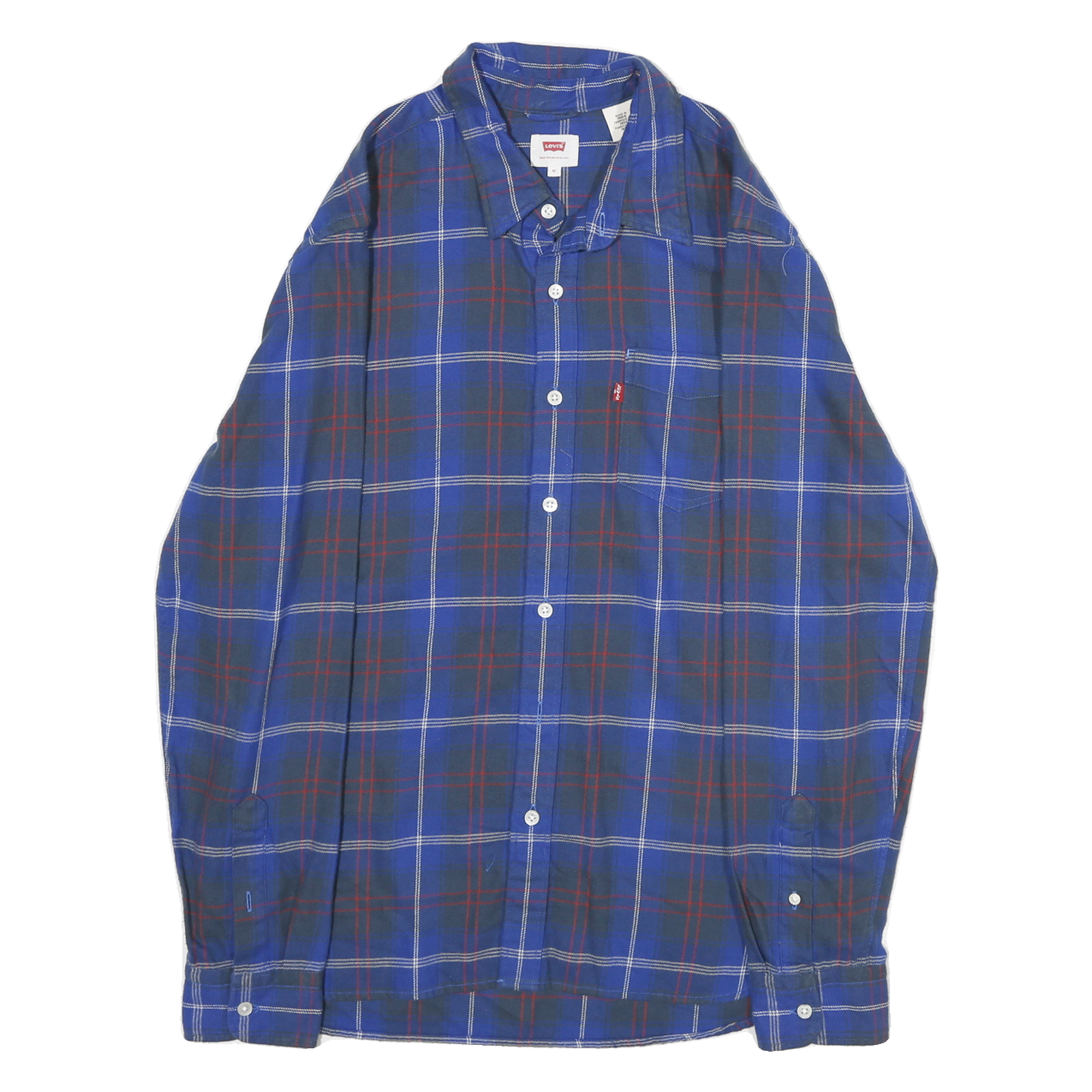 LEVI'S Mens Blue & Red Check Shirt M Cotton Long Sleeve Casual Button Shirt Refurbished - N/A refurbished available on Cerqular