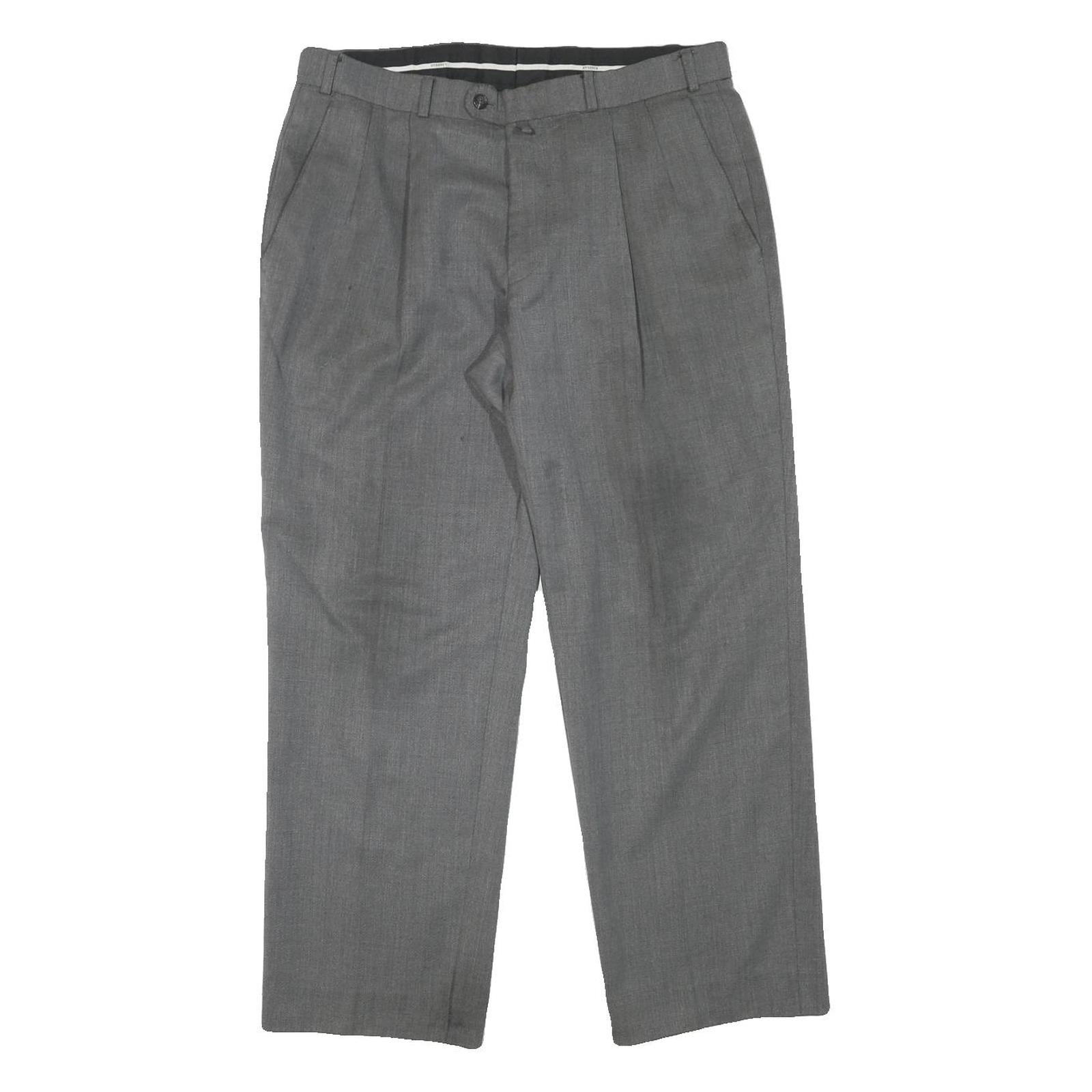 HAGMAN Mens Wool Blend Grey Regular Fit Straight Leg Trousers W34 L28 Smart Work Refurbished - N/A refurbished available on Cerqular