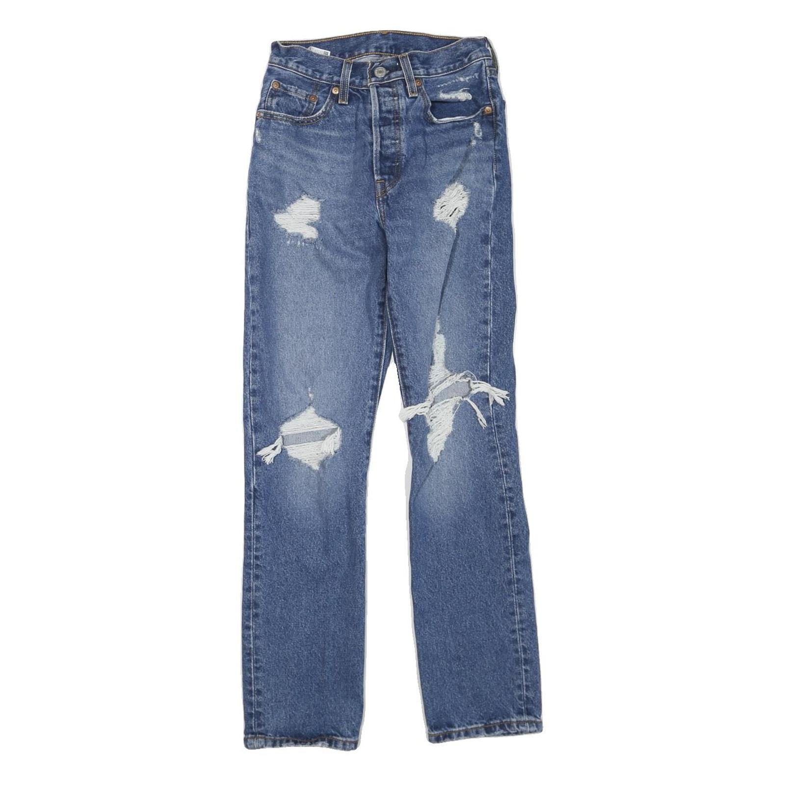 LEVI'S 501 Womens Regular Fit Straight Denim Stone Wash Jeans W24 L30 Distressed Refurbished - N/A refurbished available on Cerqular