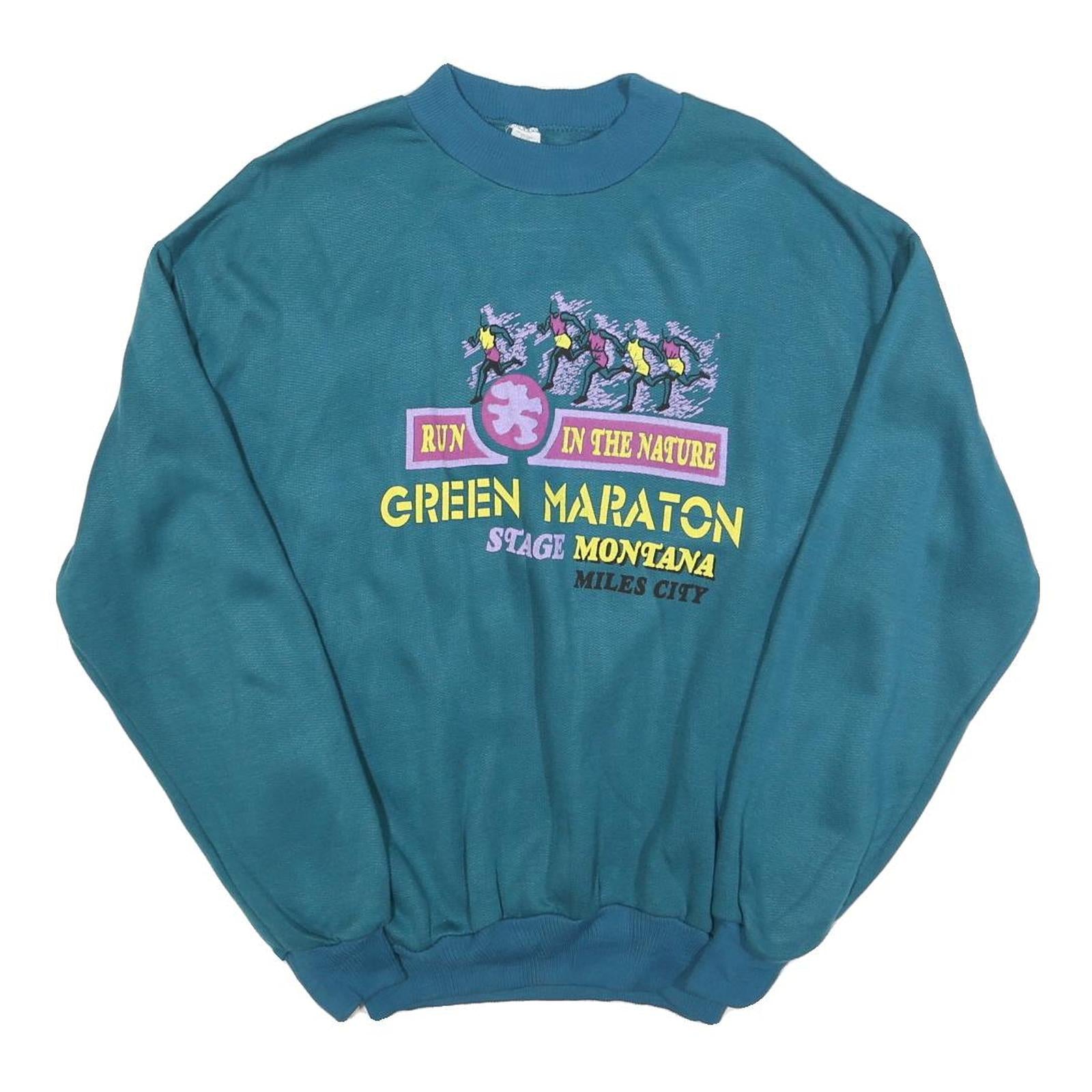 Womens Blue Sweatshirt Run In The Nature Green Maraton Crew Neck M Retro Graphic Refurbished - N/A refurbished available on Cerqular