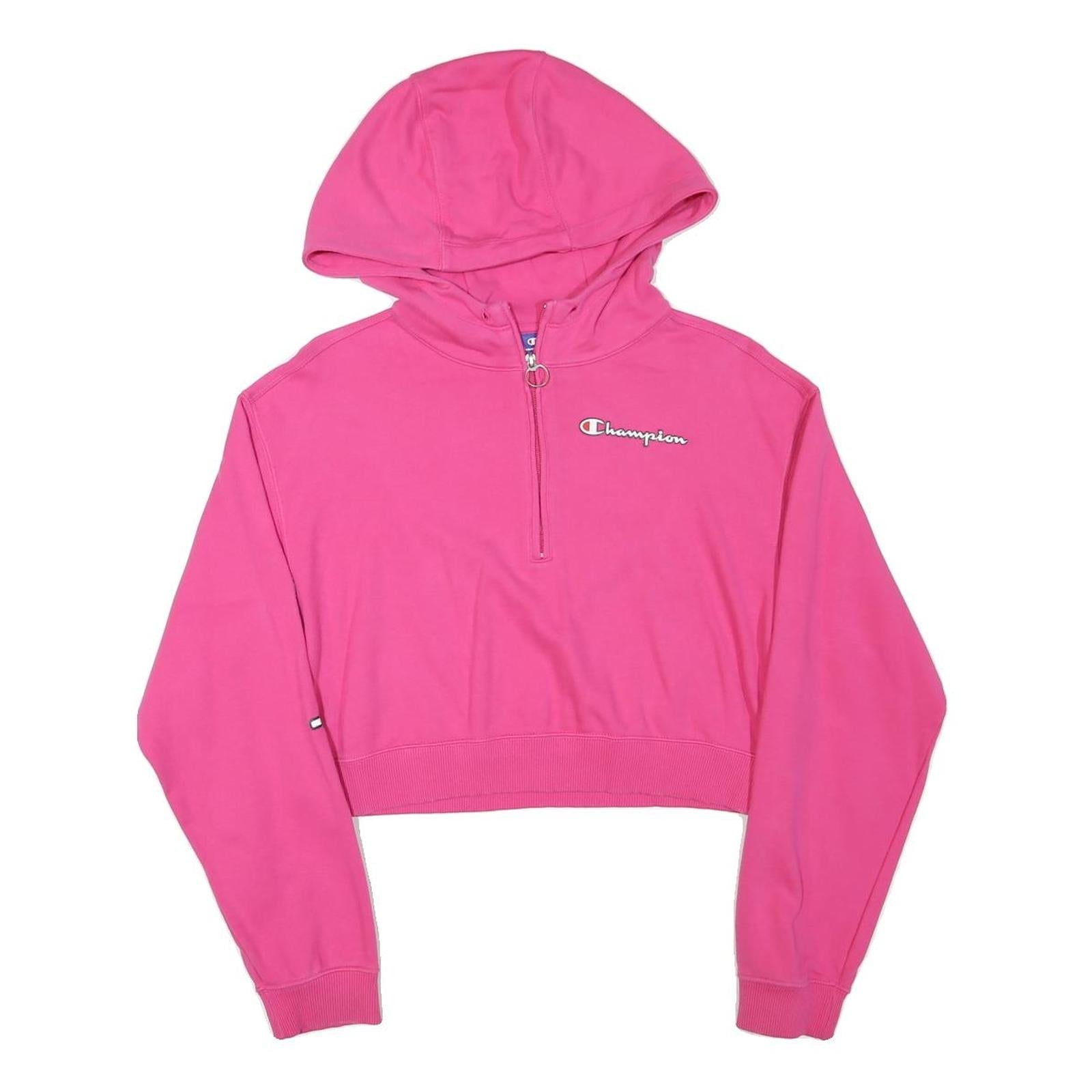 CHAMPION Womens Pink Pullover Hoodie L Cropped ¼ Zip Long Sleeve Refurbished - N/A refurbished available on Cerqular