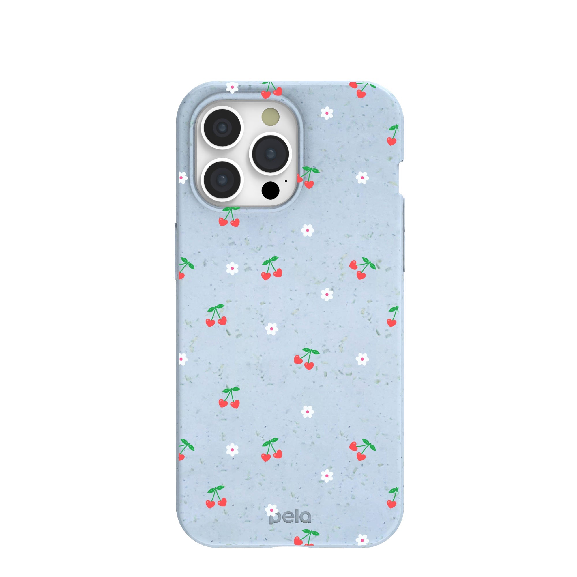 Powder Blue Sweet Cherries iPhone 15 Pro Max Case Refurbished - Pela Case refurbished available on Cerqular