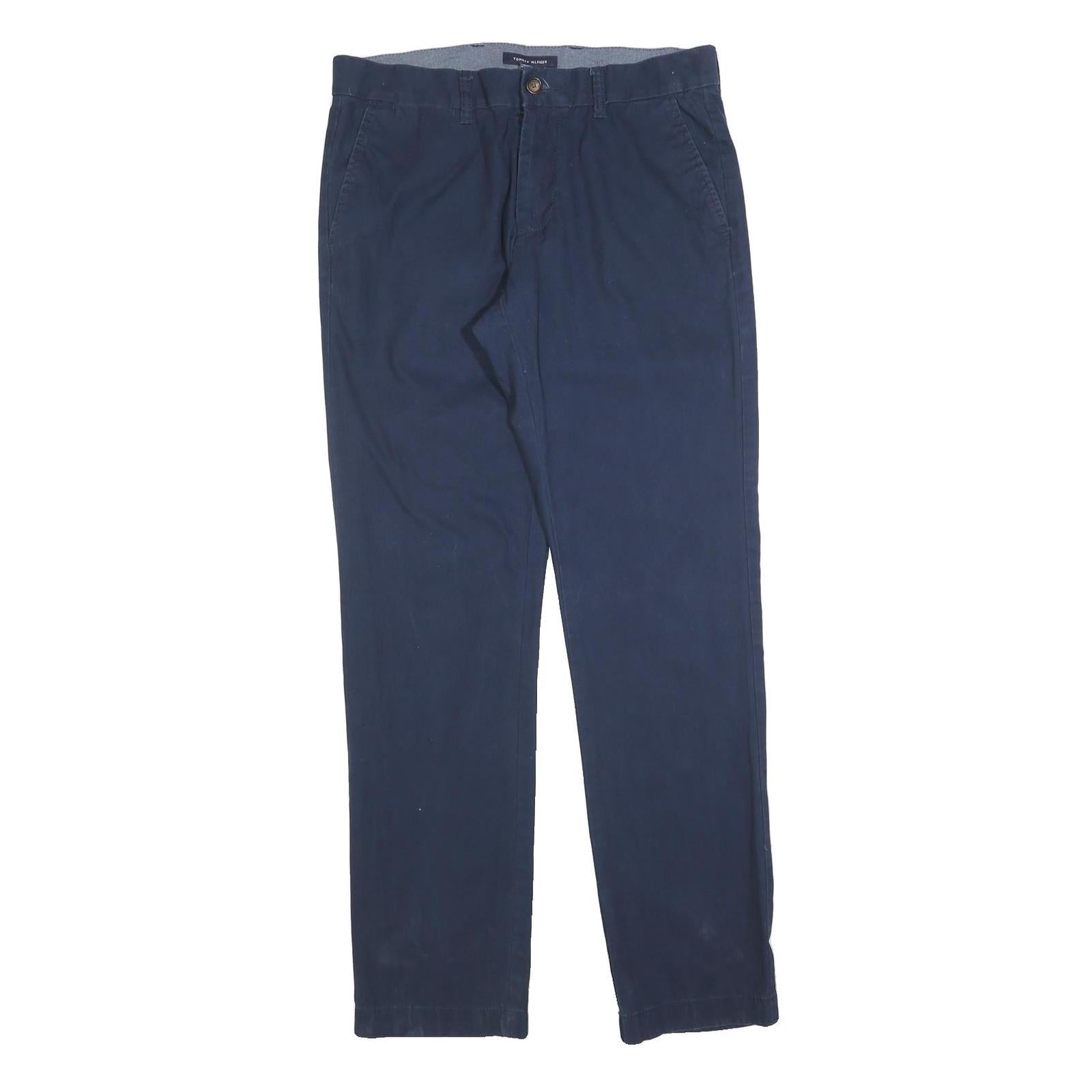 TOMMY HILFIGER Mens Cotton Blend Navy Regular Straight Trousers W32 L34 Casual Refurbished - N/A refurbished available on Cerqular