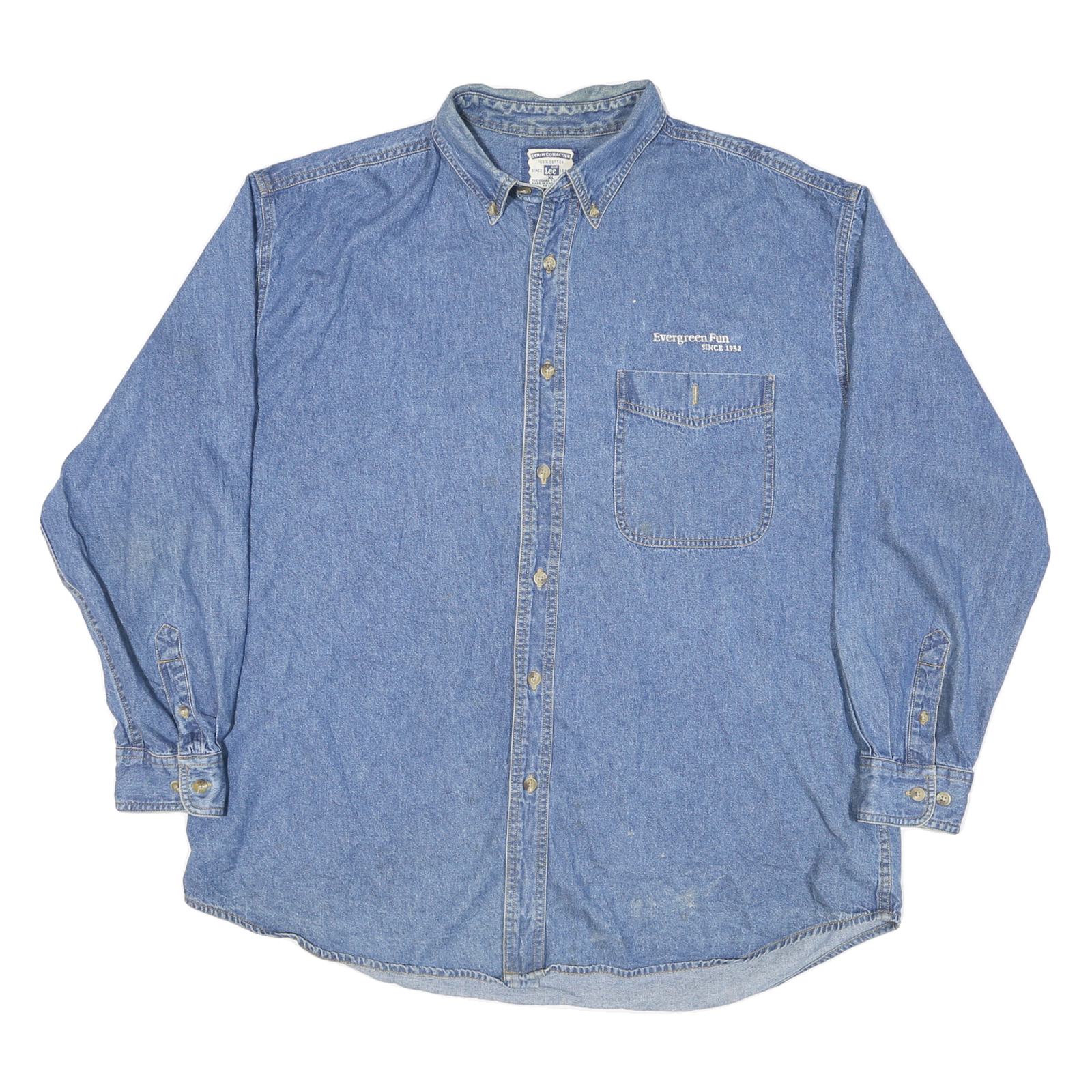 LEE Mens Blue Denim Cotton Blend Shirt XL Embroidered Pocket Casual Classic Refurbished - N/A refurbished available on Cerqular