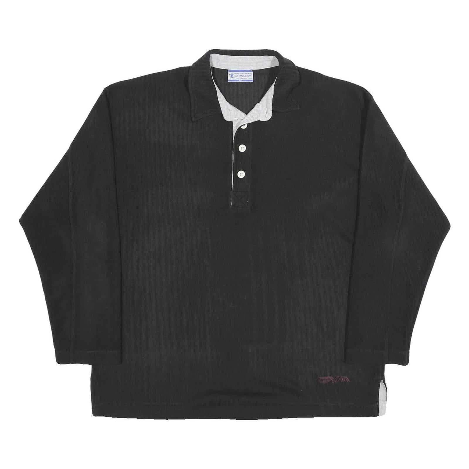 GYMNASIUM Mens Black Polo Shirt XL Long Sleeve Plain Cotton Blend Casual Refurbished - N/A refurbished available on Cerqular