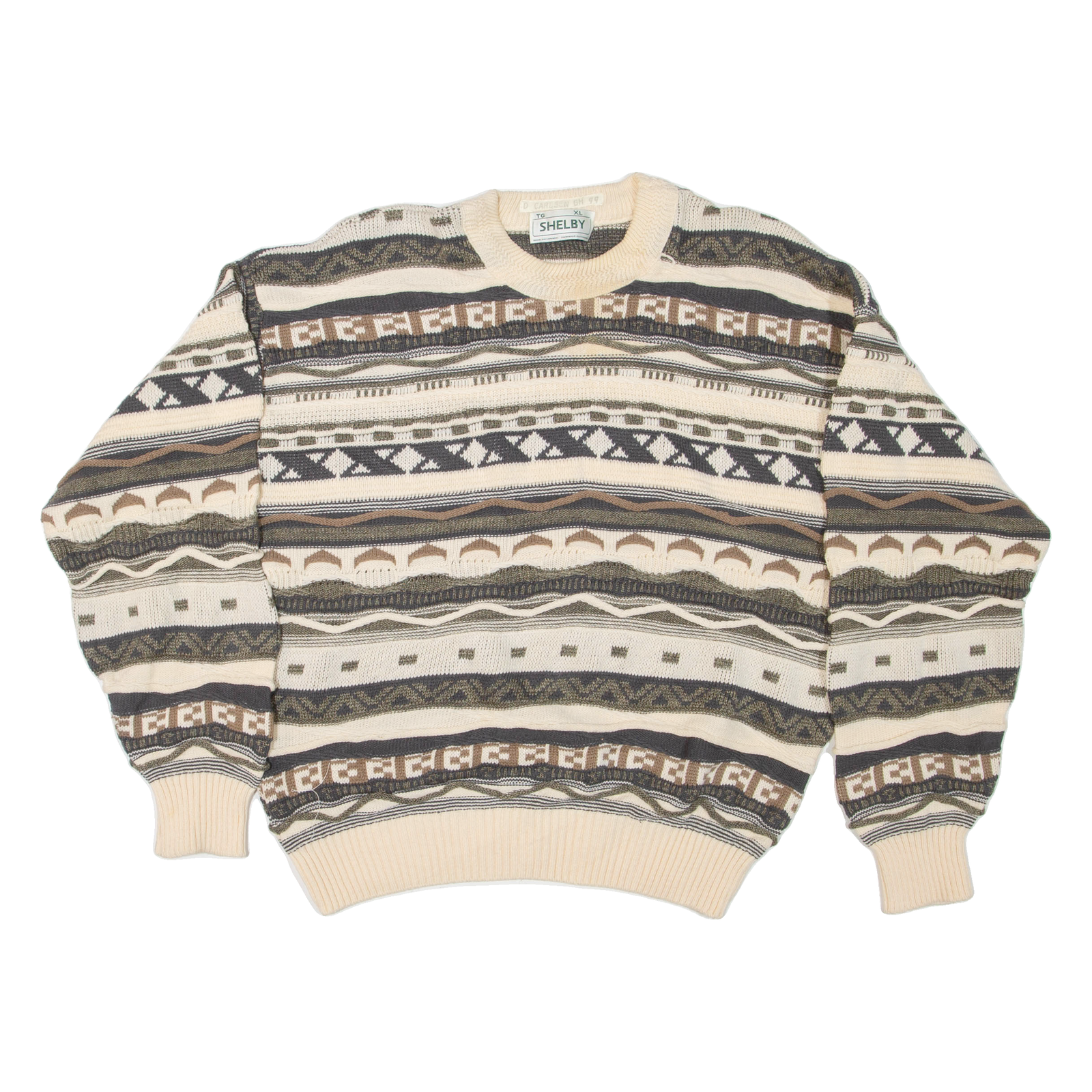 SHELBY Mens Patterned Jumper Cream Striped Tight Knit XL Refurbished - N/A refurbished available on Cerqular
