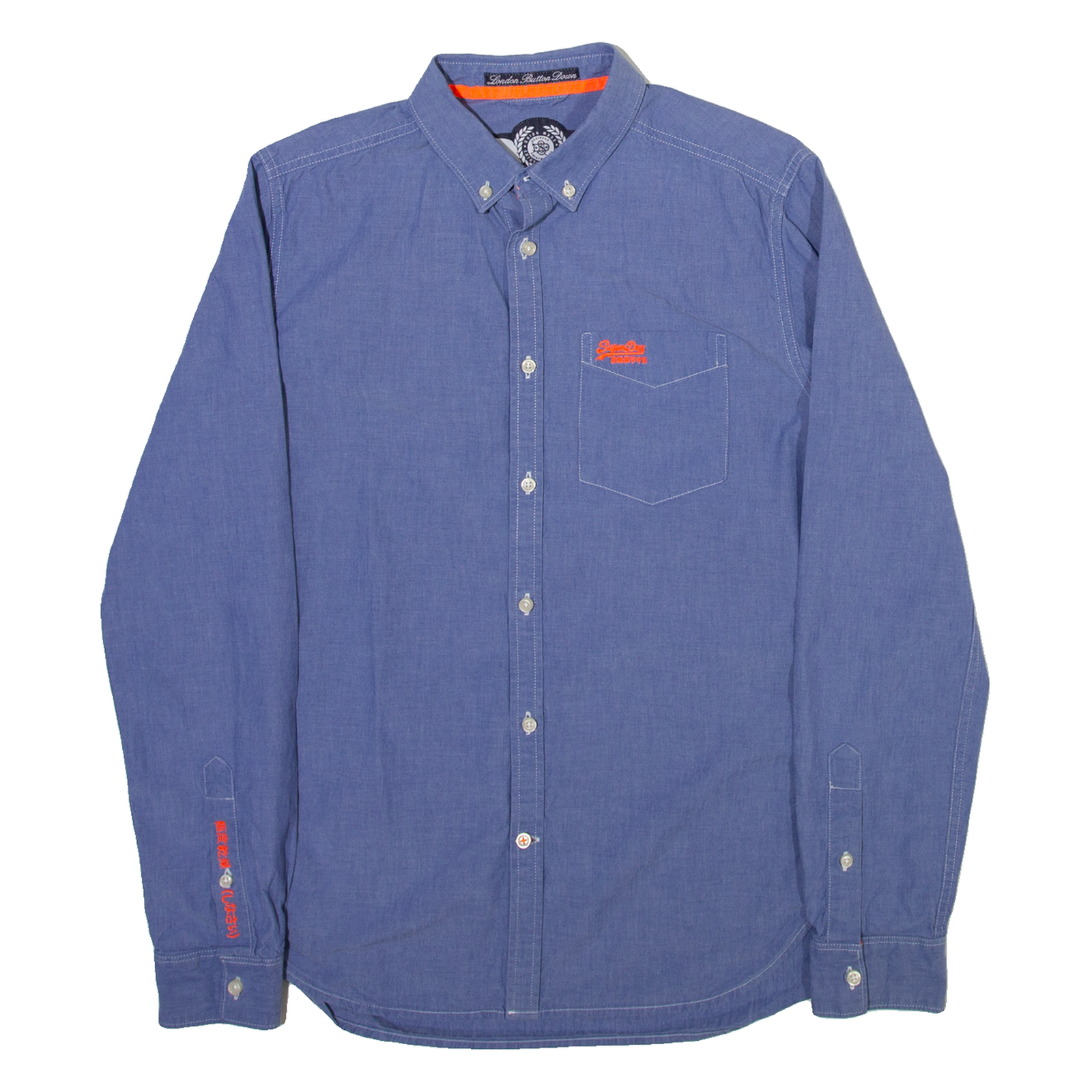 SUPERDRY Mens Plain Shirt Blue Long Sleeve S Refurbished - N/A refurbished available on Cerqular