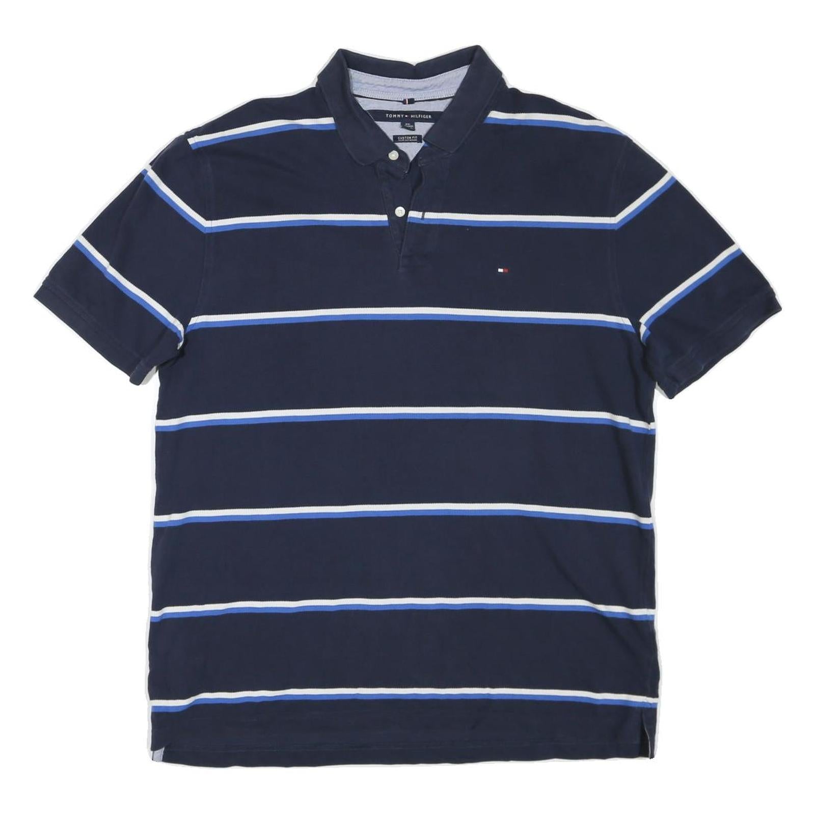 TOMMY HILFIGER Mens Blue & White Striped Short Sleeve Polo Shirt 2XL Refurbished - N/A refurbished available on Cerqular