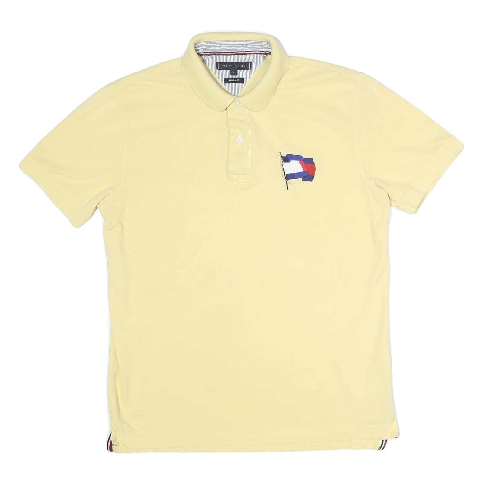 TOMMY HILFIGER Mens Yellow Short Sleeve Plain L Cotton Polo Shirt Flag Logo Refurbished - N/A refurbished available on Cerqular