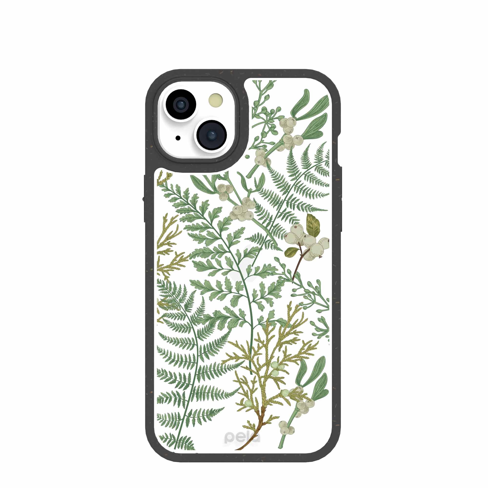 Clear Herbarium iPhone 15 Plus Case With Black Ridge Refurbished - Pela Case refurbished available on Cerqular