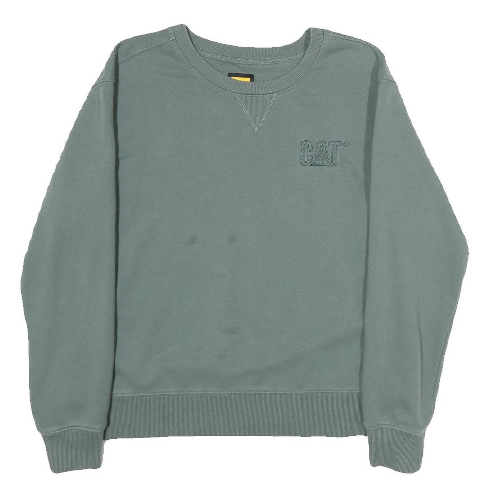 CAT Mens Green Crew Neck M Cotton Logo Sweatshirt Pullover Casual Workwear Refurbished - N/A refurbished available on Cerqular