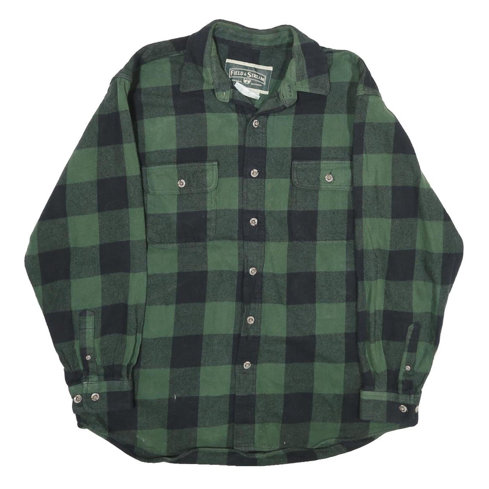 FIELD & STREAM Mens Green & Black Check Shirt L Cotton Flannel Workwear Refurbished - N/A refurbished available on Cerqular