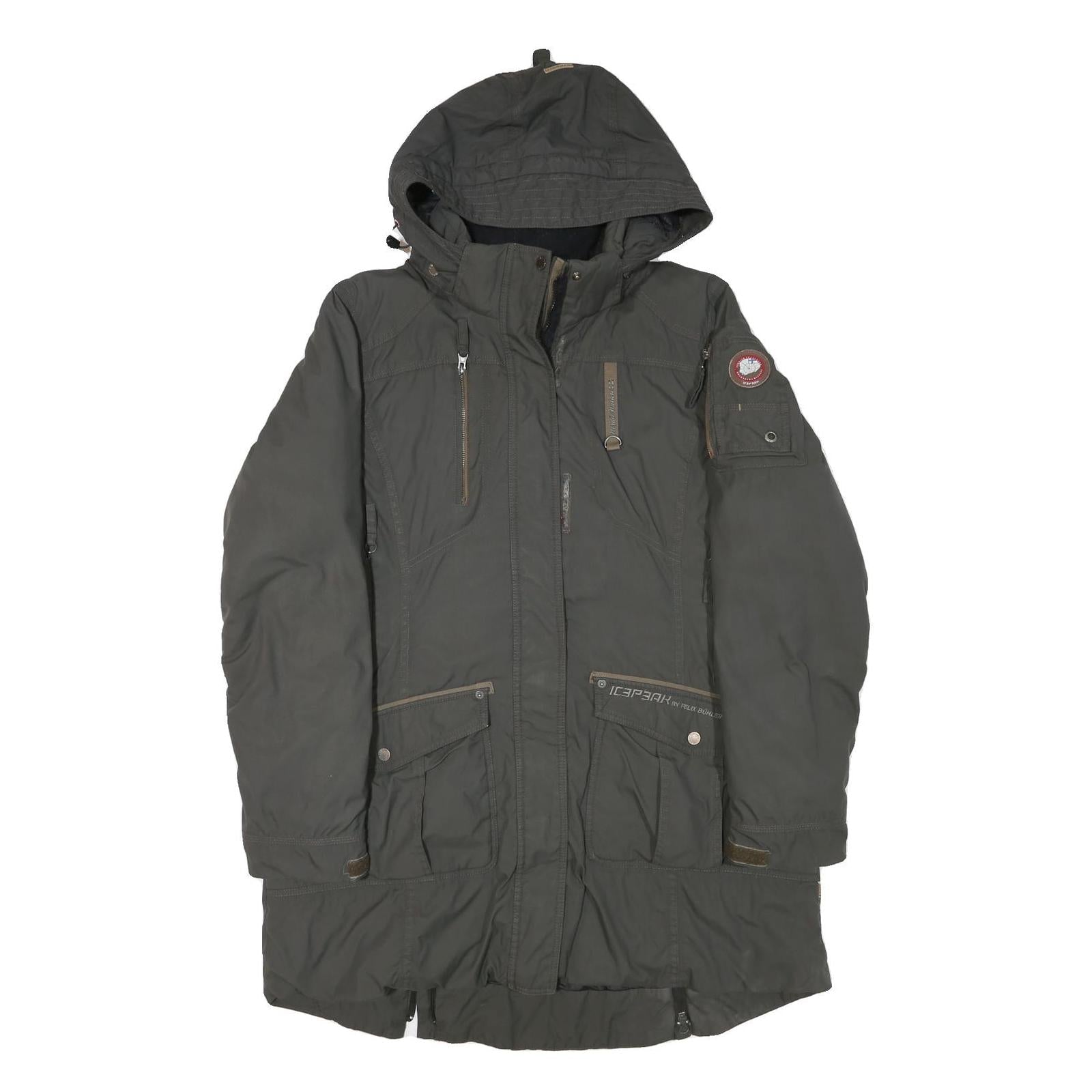 ICEPEAK Womens Green Parka Jacket L Polyester Blend Zip Hooded Pockets Outdoor Refurbished - N/A refurbished available on Cerqular