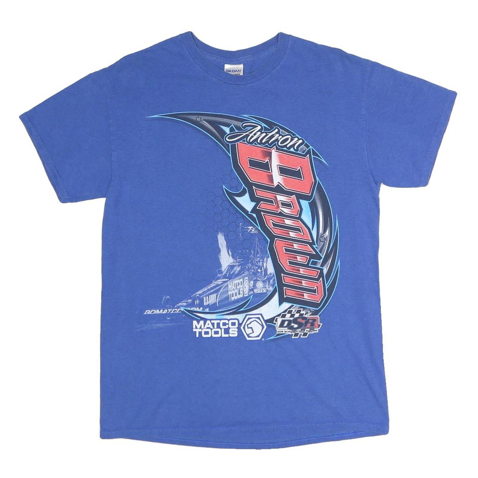 GILDAN Mens Blue Antron Brown Graphic T-Shirt M Short Sleeve Crew Neck Racing Refurbished - N/A refurbished available on Cerqular