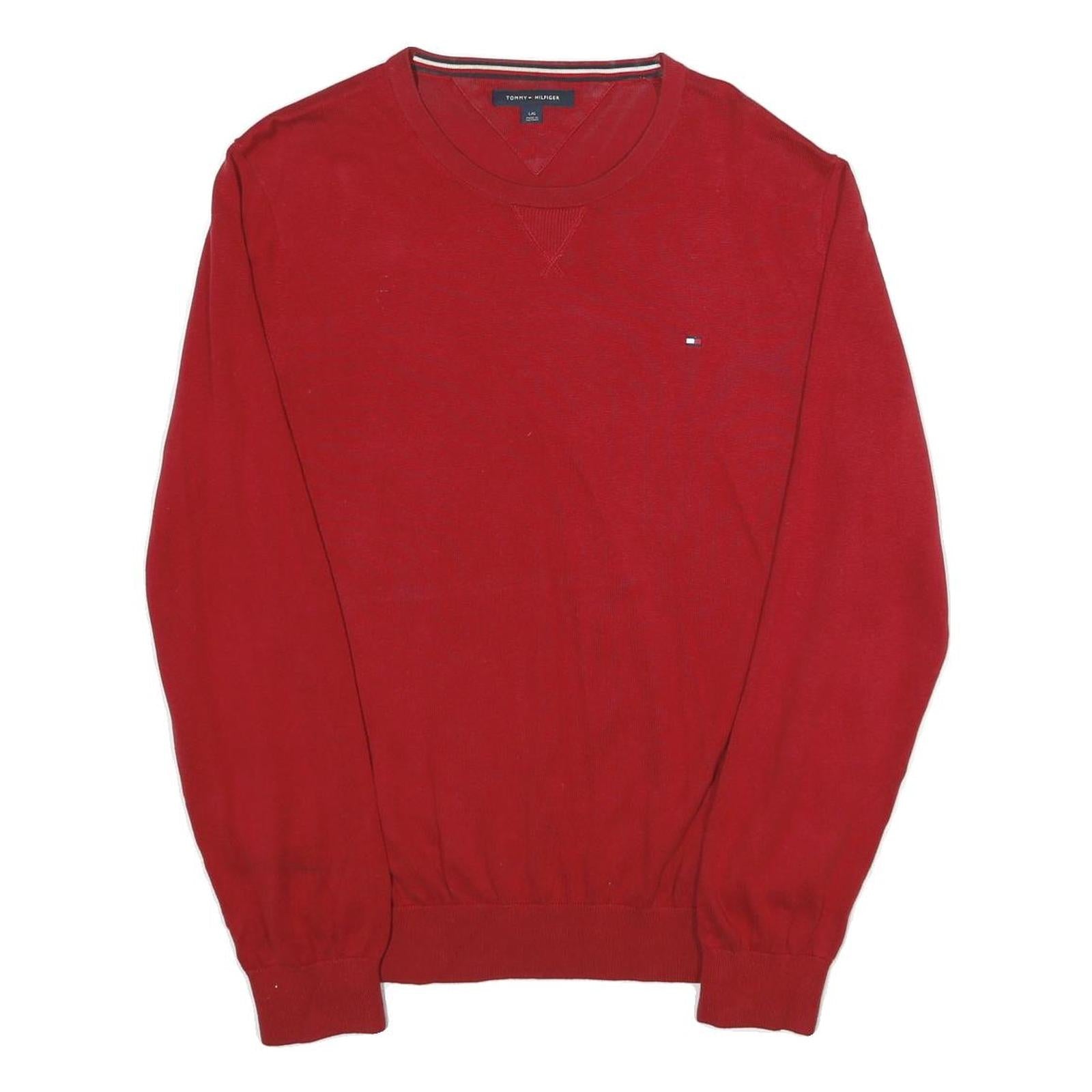 TOMMY HILFIGER Mens Red Plain Cotton Crew Neck Basic Knit L Jumper Casual Refurbished - N/A refurbished available on Cerqular