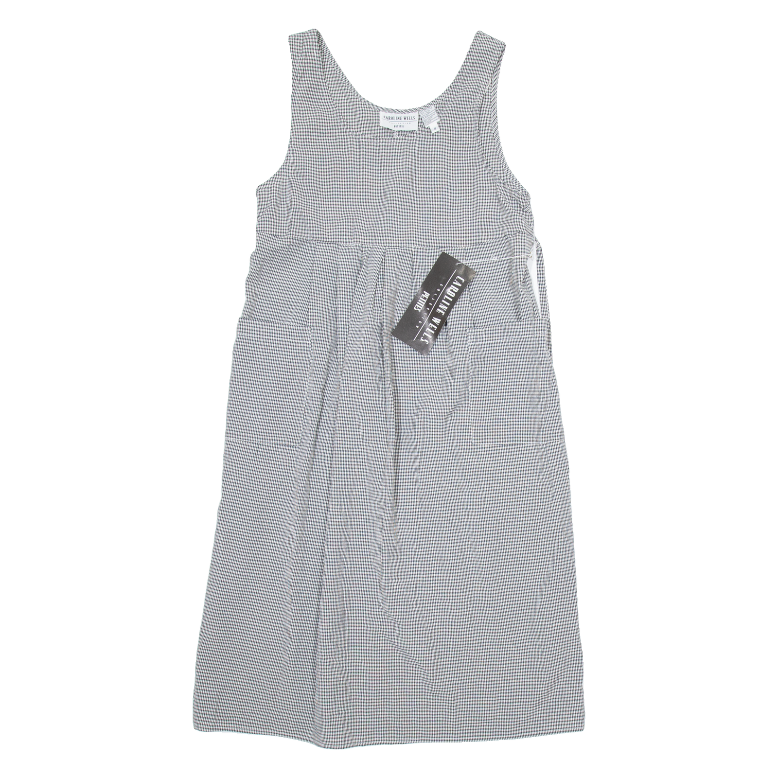 CARLOLINE WELLS Womens A-Line Dress Black Linen Gingham Knee Length UK 8 Refurbished - N/A refurbished available on Cerqular