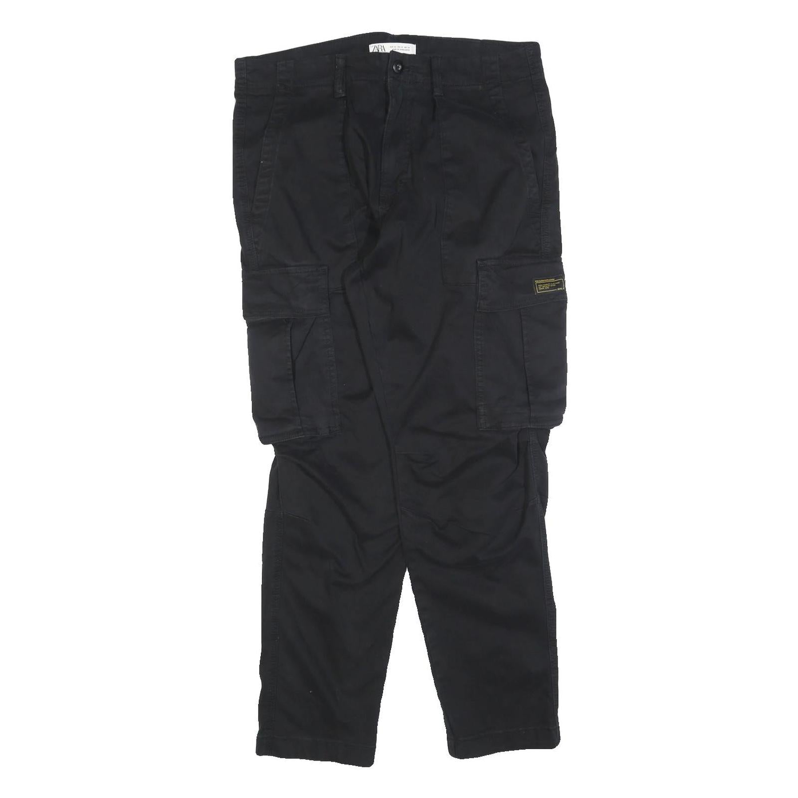ZARA Womens Cotton Blend Black Cargo Regular Fit Trousers W32 L28 Utility Style Refurbished - N/A refurbished available on Cerqular