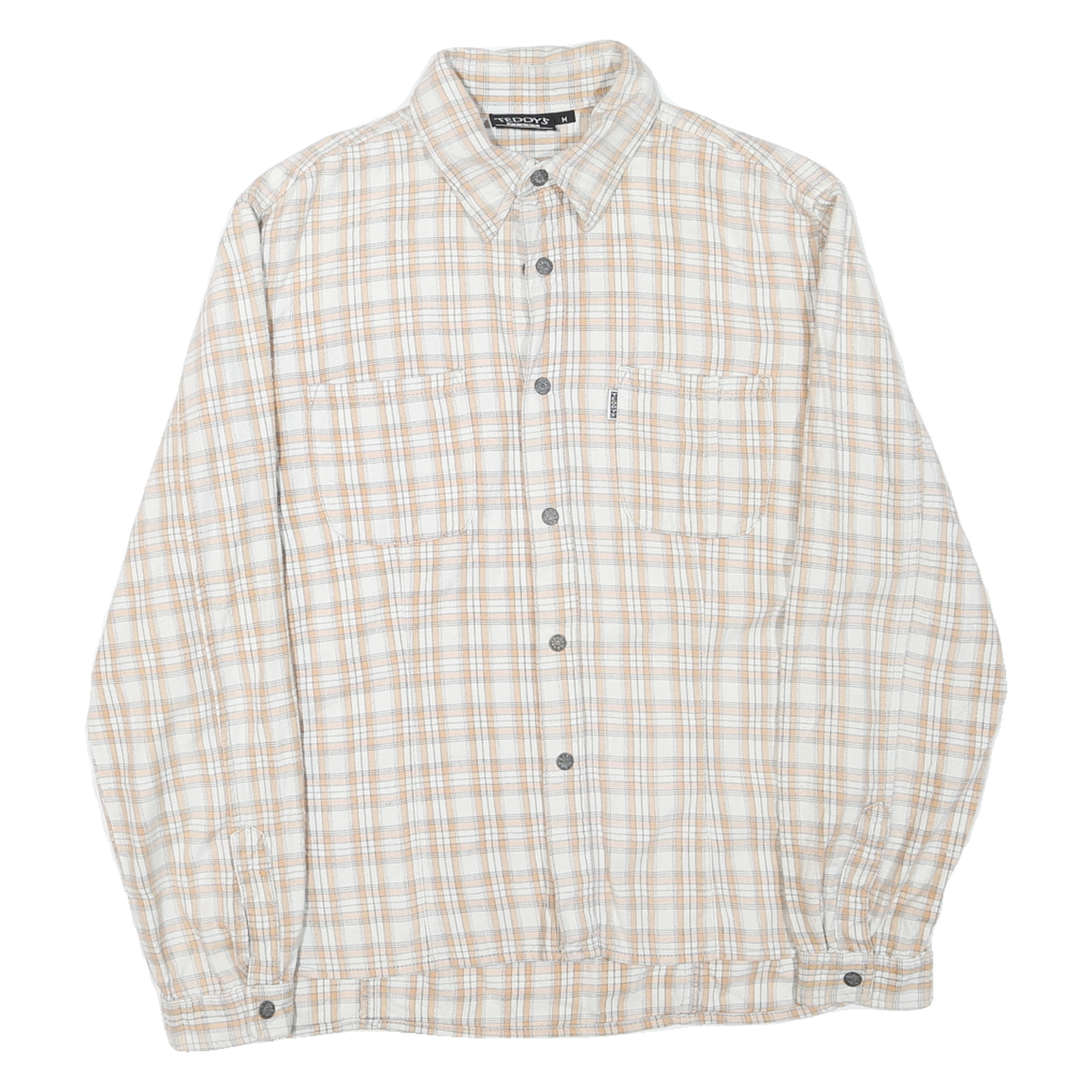 TEDDY'S JEANS Mens Beige & White Checked Cotton Blend Shirt M Casual Long Sleeve Refurbished - N/A refurbished available on Cerqular