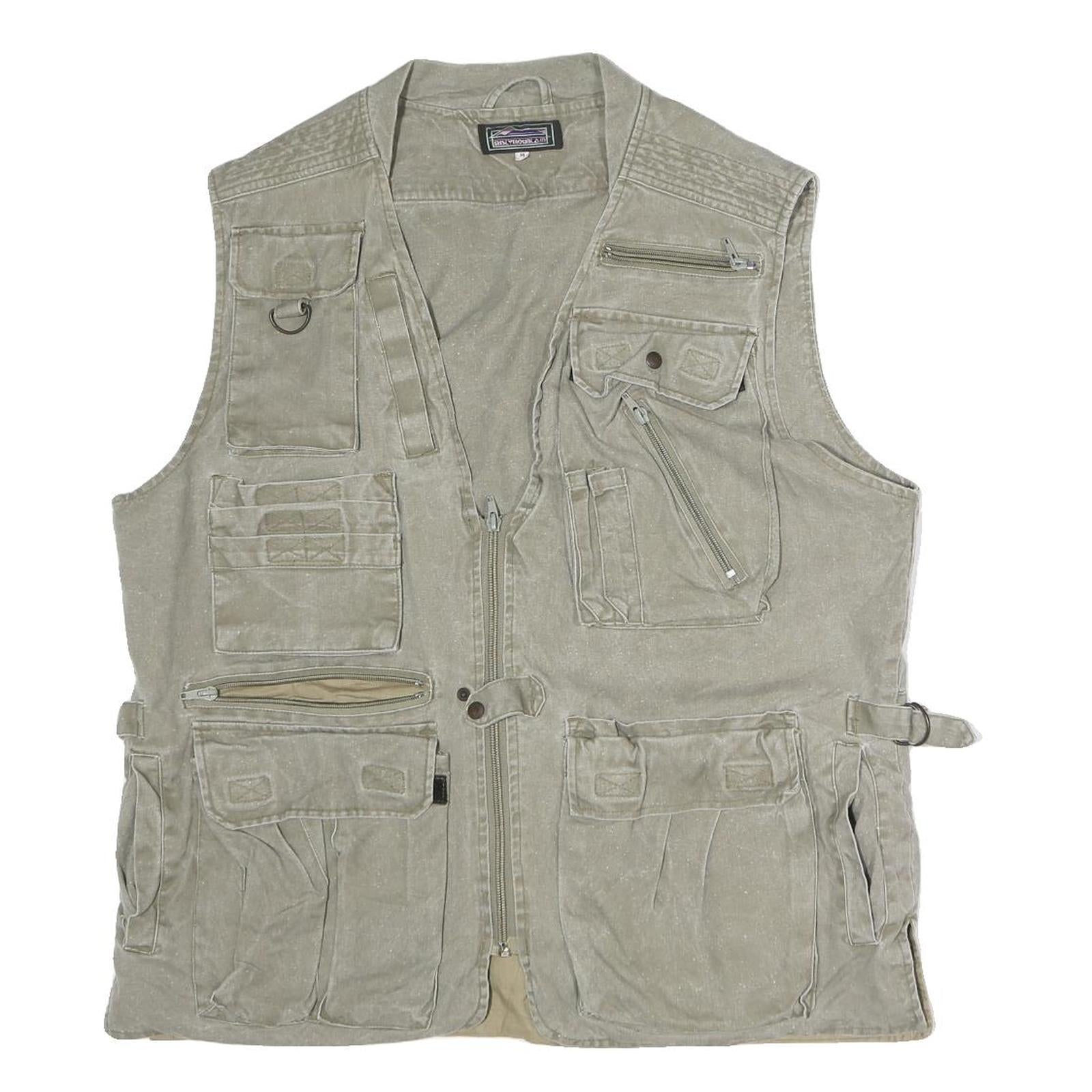 Mens Beige Cotton Utility Vest M Multi Pocket Casual Travel Outdoor Jacket Refurbished - N/A refurbished available on Cerqular