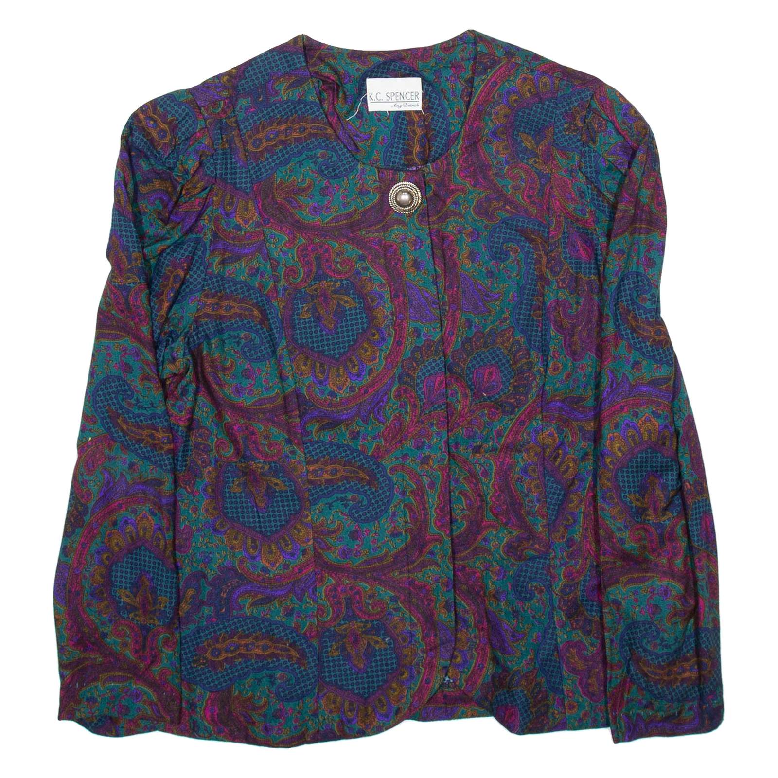 K.C. SPENCER Womens Printed Shirt Blue Long Sleeve Crazy Pattern M Refurbished - N/A refurbished available on Cerqular