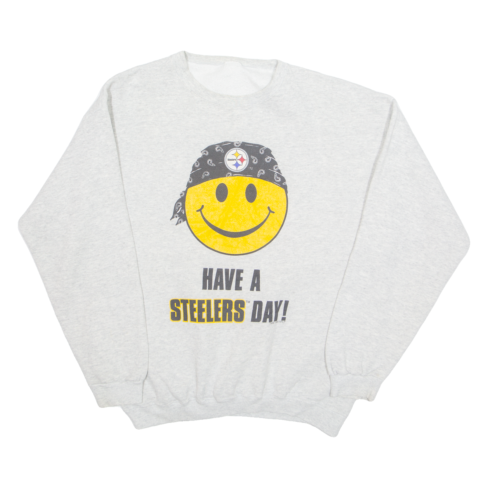 Pittsburgh Steelers Smiley NFL Mens Sweatshirt Grey 90s USA L Refurbished - N/A refurbished available on Cerqular