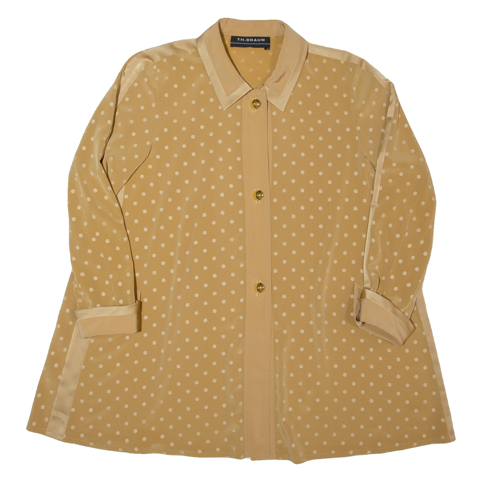 TH BRAUN Womens Shirt Beige 90s Polka Dot Long Sleeve L Refurbished - N/A refurbished available on Cerqular