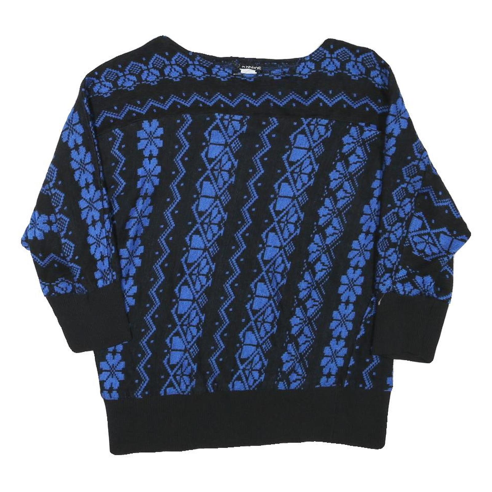 JOHN PHILIPS Womens Black & Blue Patterned Jumper Round Neck Basic Knit Size M Refurbished - N/A refurbished available on Cerqular