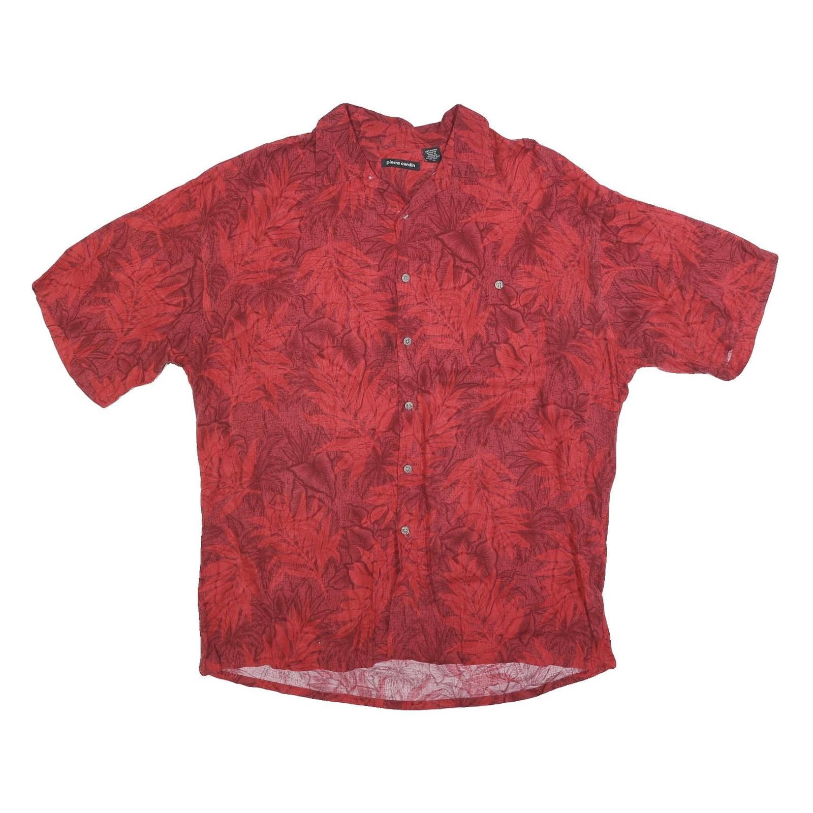 PIERRE CARDIN Mens Red Rayon Casual Shirt XL Summer Leaf Print Button Refurbished - N/A refurbished available on Cerqular