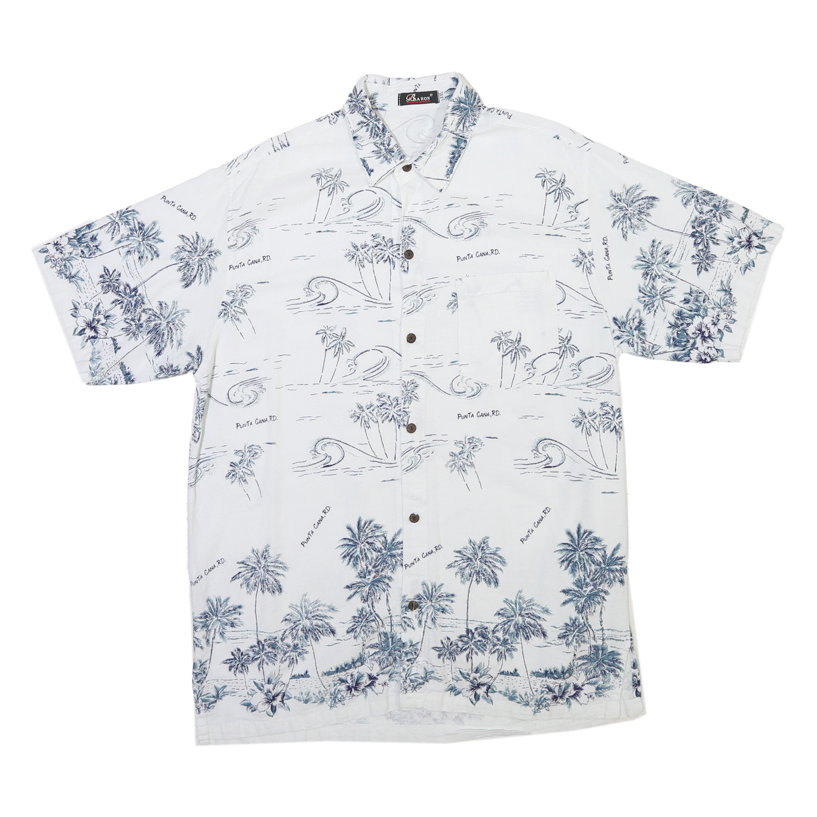 BARON Mens White & Blue Tropical Print Cotton Blend Shirt XL Casual Short Sleeve Refurbished - N/A refurbished available on Cerqular