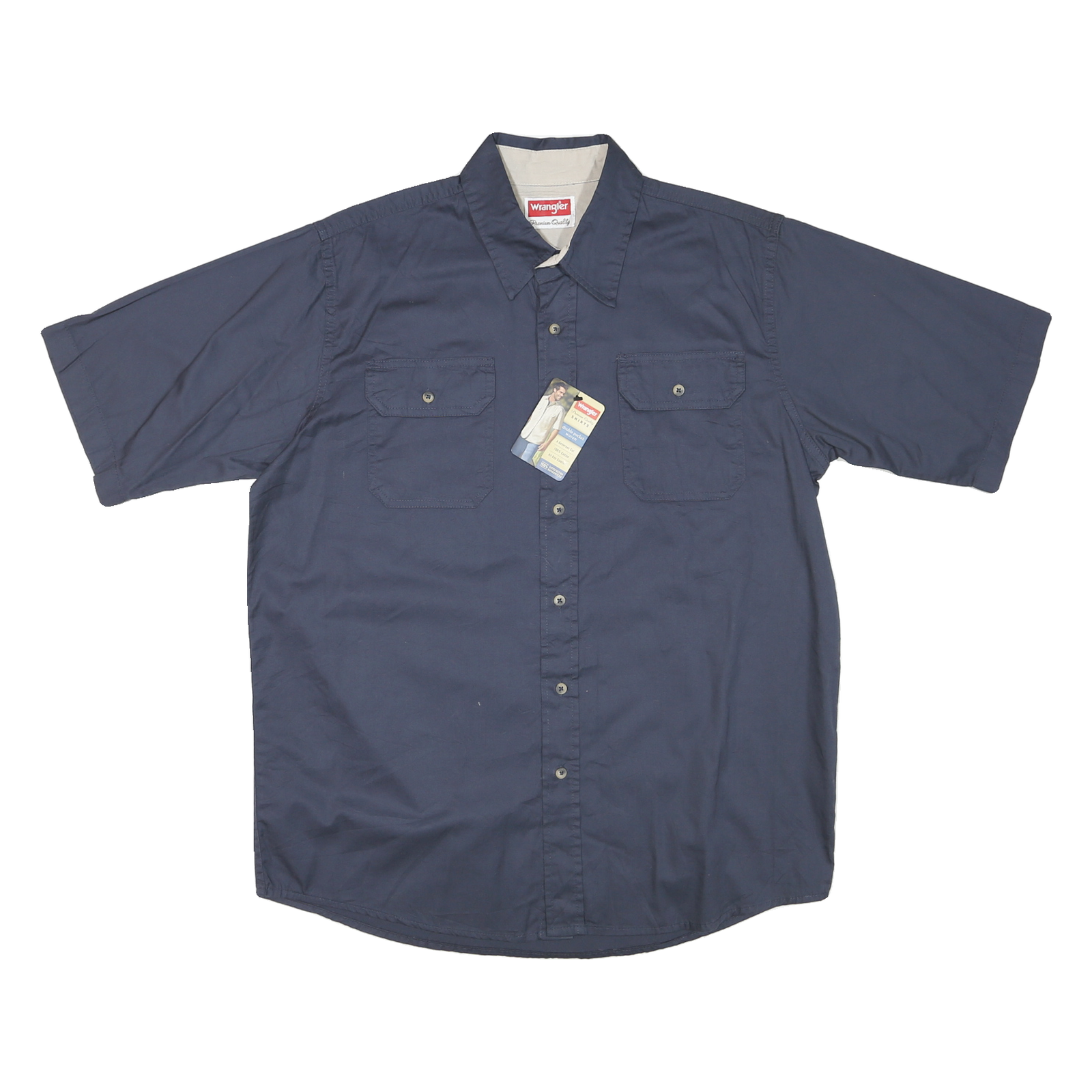 WRANGLER Mens Blue Short Sleeve Cotton Blend Shirt L Button Pocket Casual Refurbished - N/A refurbished available on Cerqular
