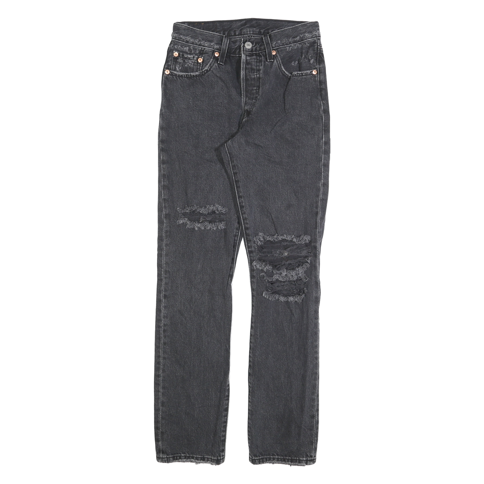 LEVI'S 501 Womens Jeans Black Regular Straight Denim Medium W24 L30 Distressed Refurbished - N/A refurbished available on Cerqular