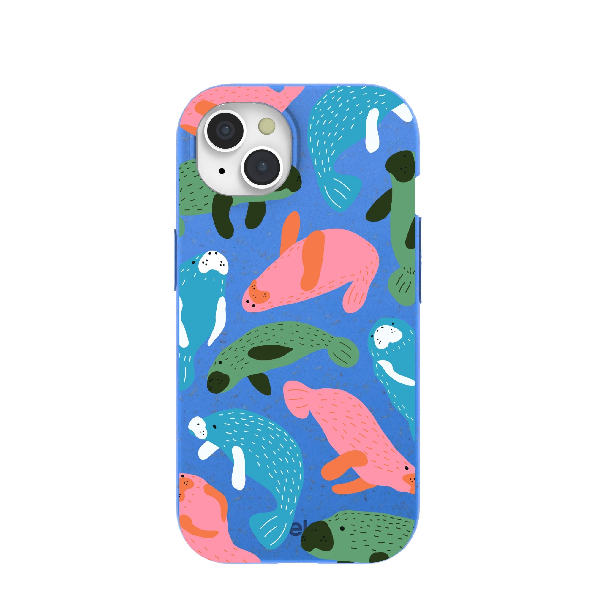 Electric Blue Sea Cows iPhone 15 Case Refurbished - Pela Case refurbished available on Cerqular