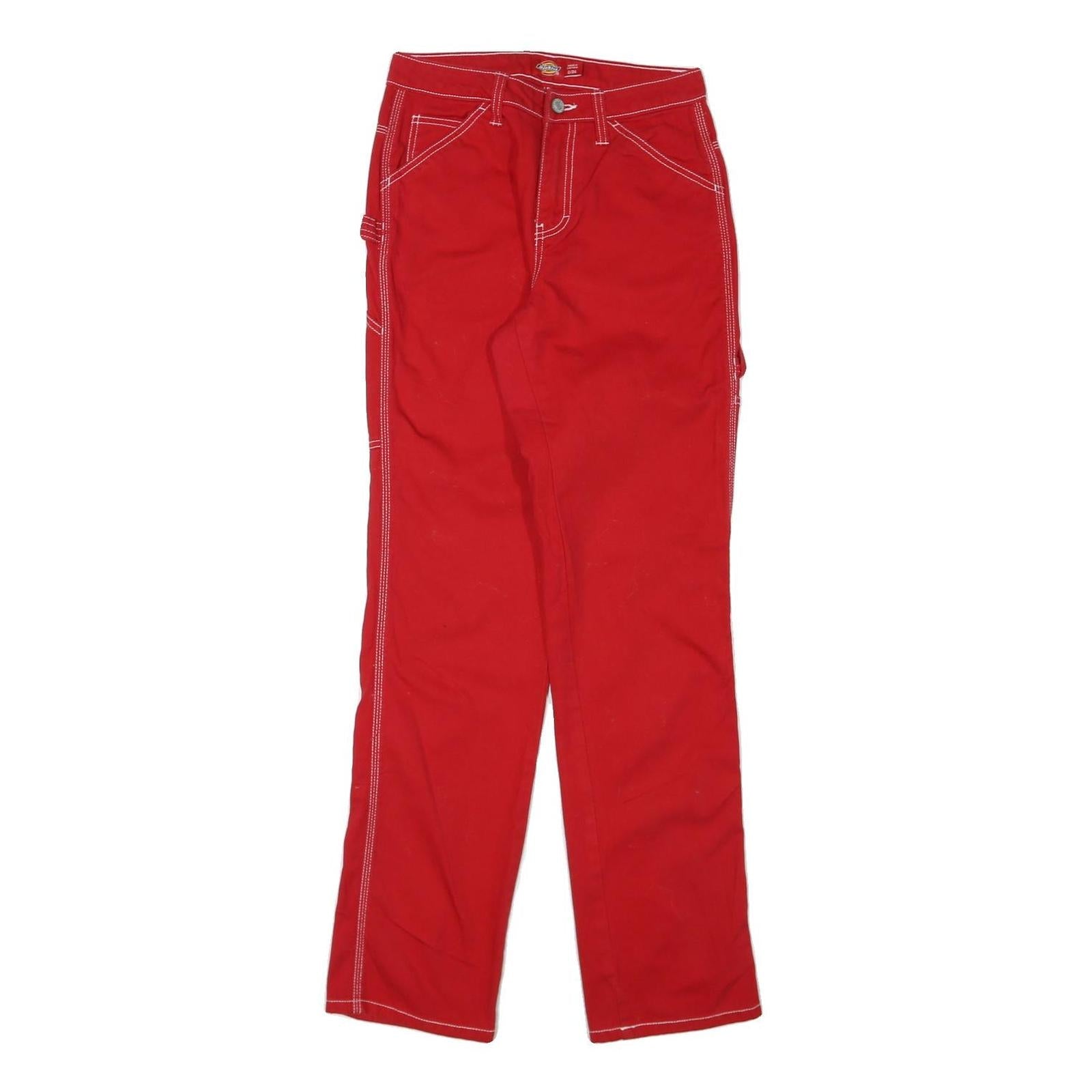 DICKIES Womens Cotton Blend Red Slim Trousers W26 L32 Workwear Utility Zip Refurbished - N/A refurbished available on Cerqular