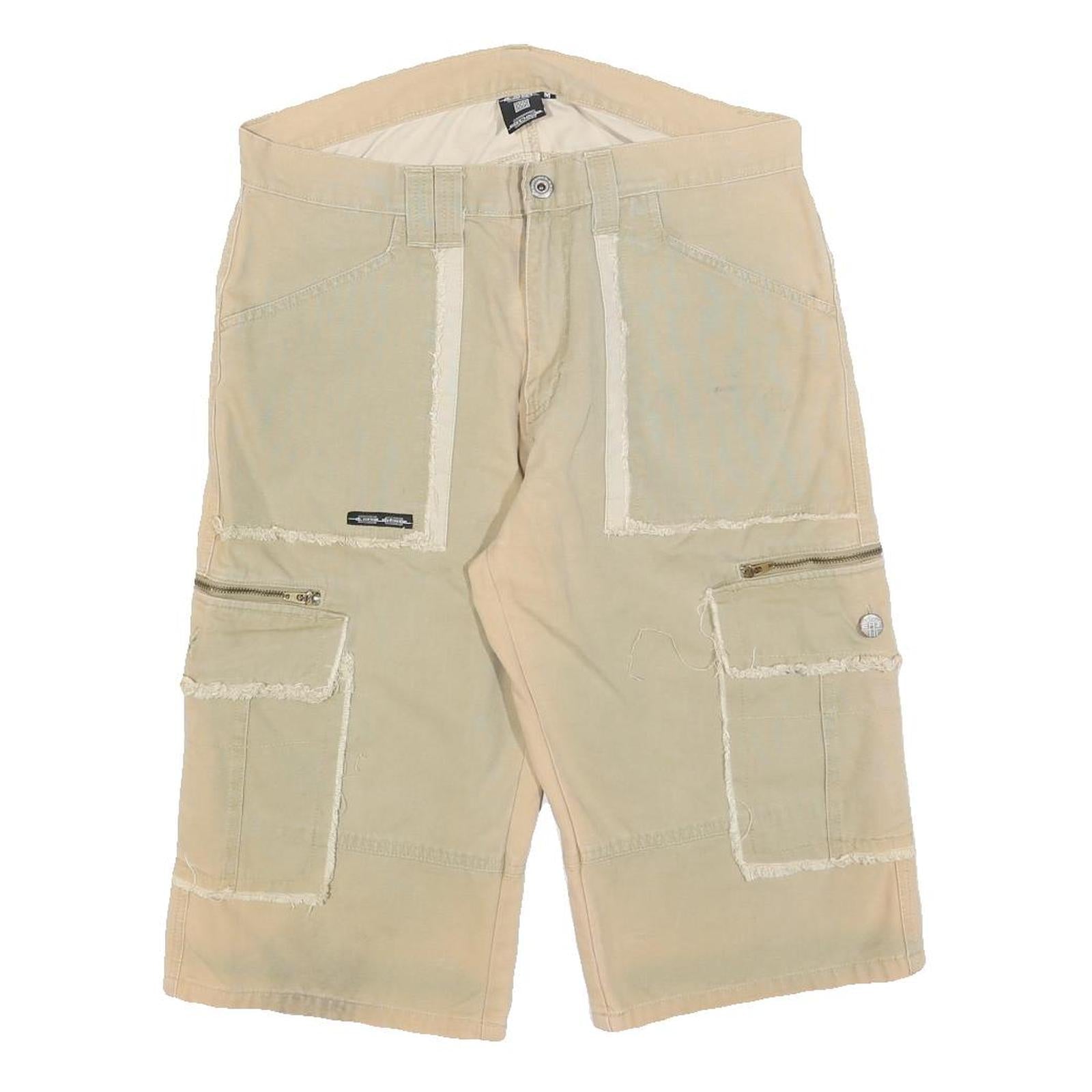 SIDEZ Mens Cotton Blend Beige Cargo Shorts M W32 Frayed Trim Pockets Refurbished - N/A refurbished available on Cerqular