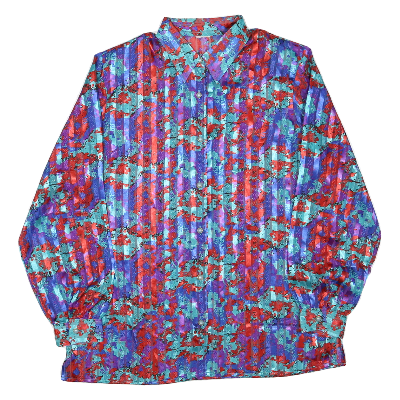 Womens Blue Red Purple Printed Shirt Long Sleeve Collared Polyester L Refurbished - N/A refurbished available on Cerqular