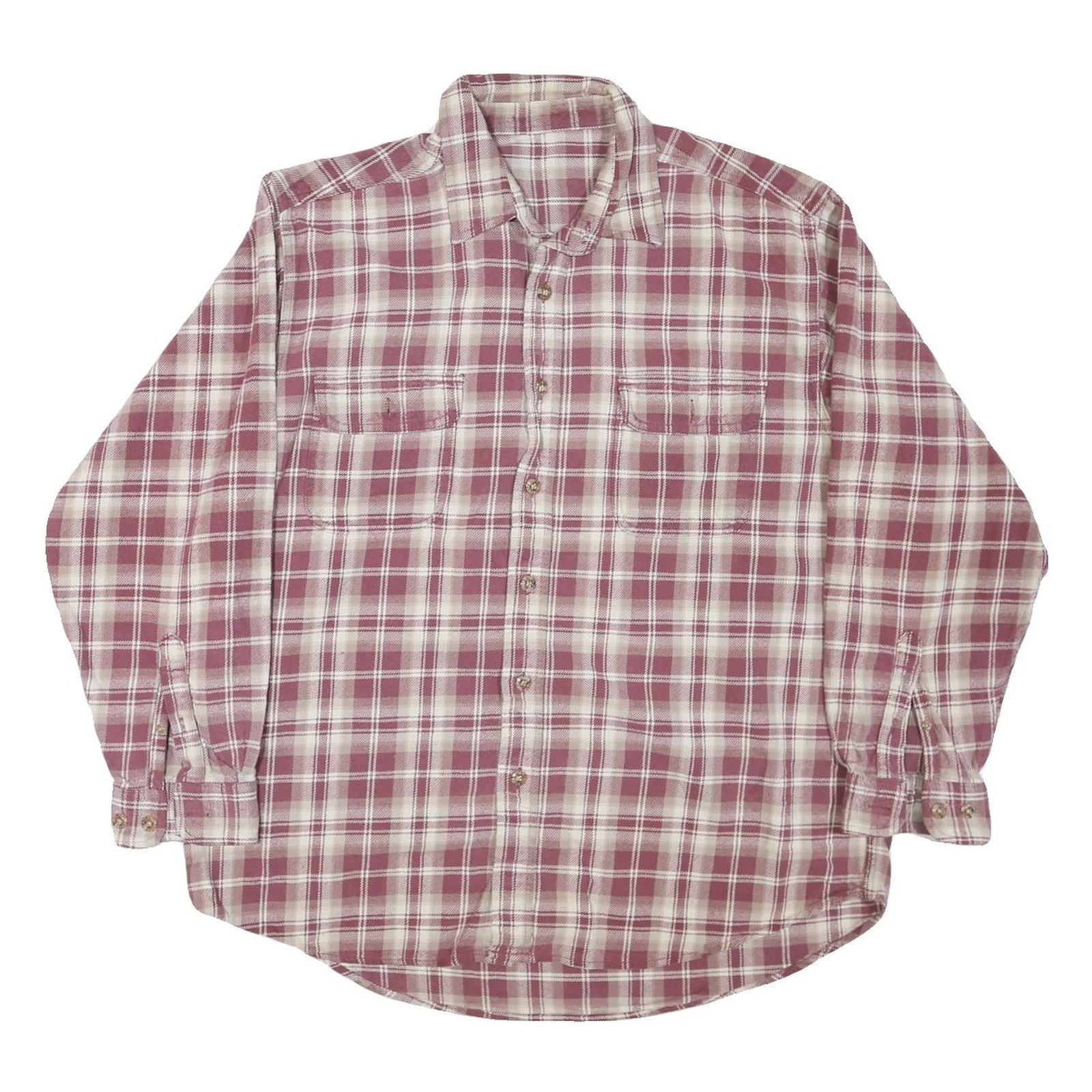 Mens Beige & Maroon Check Shirt L Cotton Blend Casual Long Sleeve Refurbished - N/A refurbished available on Cerqular