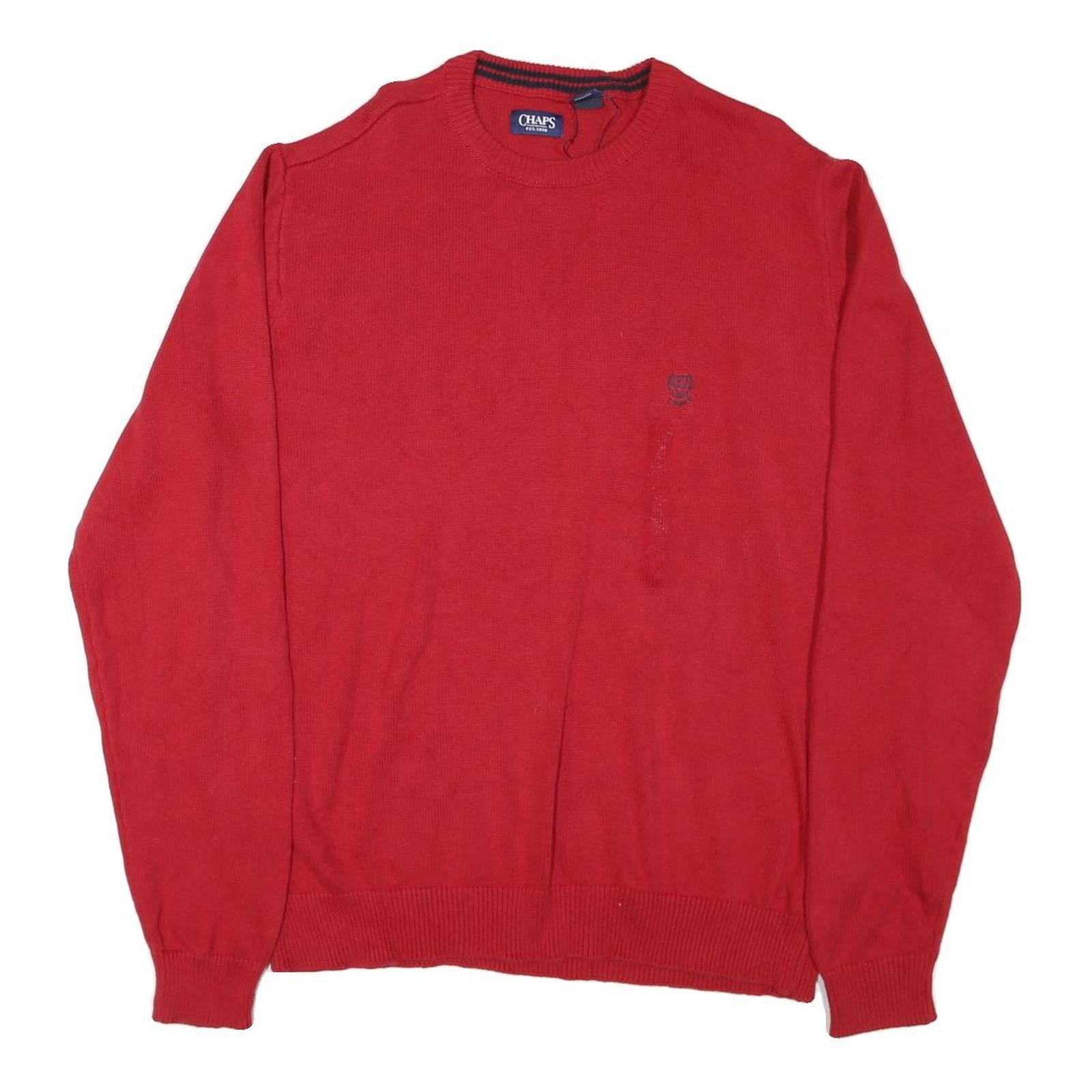 CHAPS Mens Red Plain Crew Neck Basic Knit 2XL Cotton Blend Jumper Comfortable Refurbished - N/A refurbished available on Cerqular