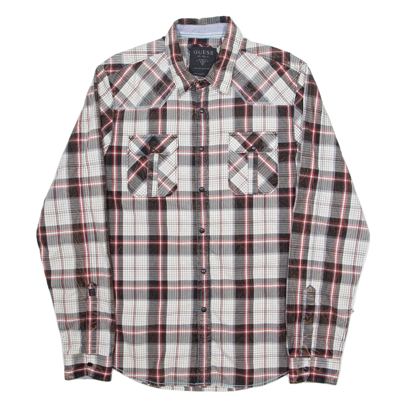 GUESS Mens Shirt Red Check Long Sleeve M Refurbished - N/A refurbished available on Cerqular
