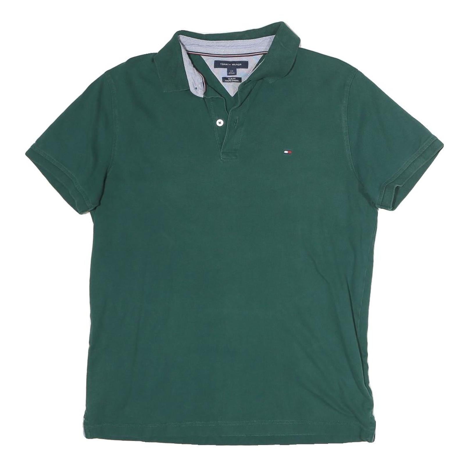 TOMMY HILFIGER Mens Green Polo Shirt L Cotton Short Sleeve Small Logo Refurbished - N/A refurbished available on Cerqular