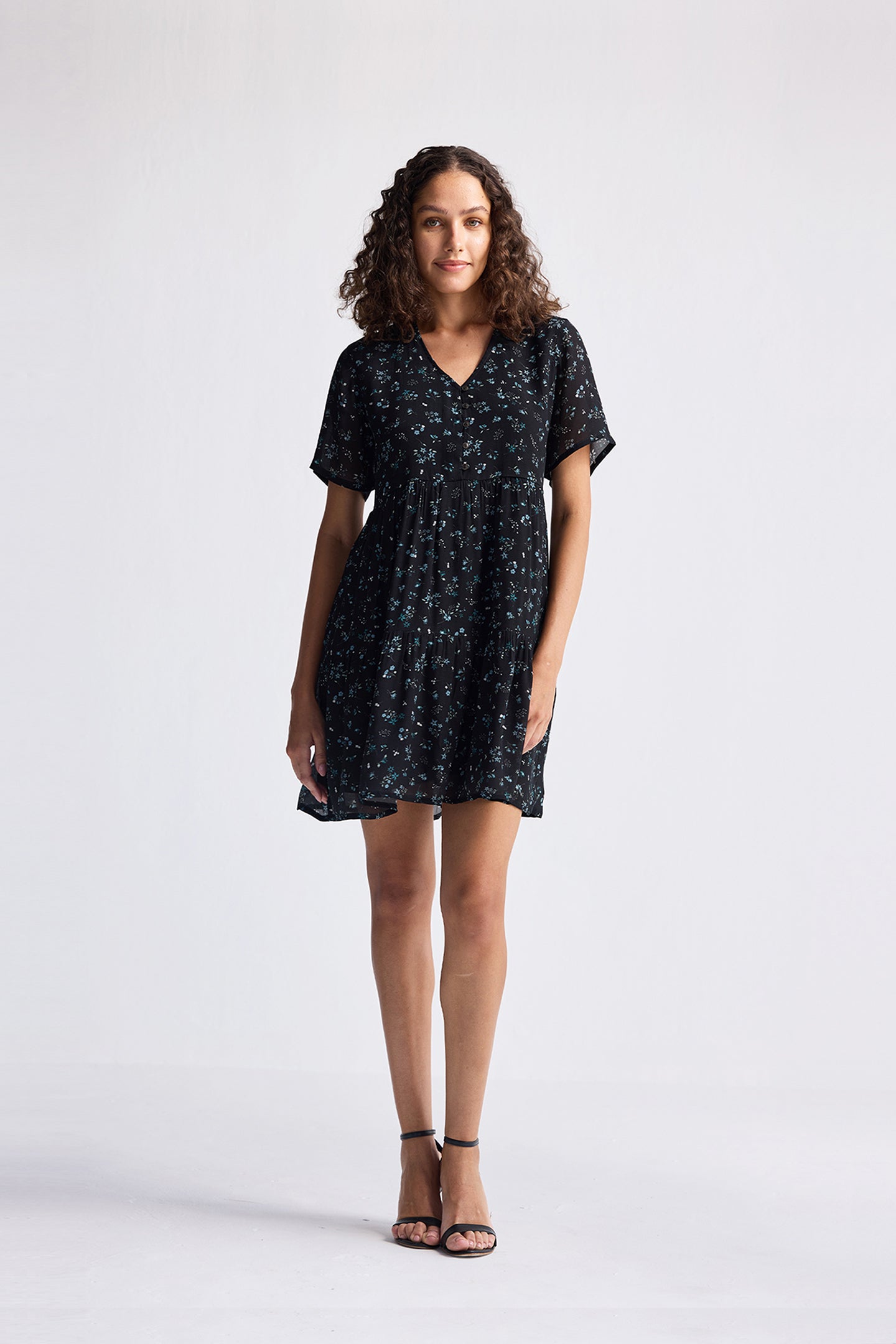 Buy Floral Short Tiered Dress in Dark Blue | Color: Ditzy wildflowers | Size: XS Refurbished - $165.00 Floral Short Tiered Dress in Dark Blue | Color: Ditzy wildflowers | Size: XS Refurbished - Resistor (Note: This is a generic term for an electronic component, refurbished available on Cerqular
