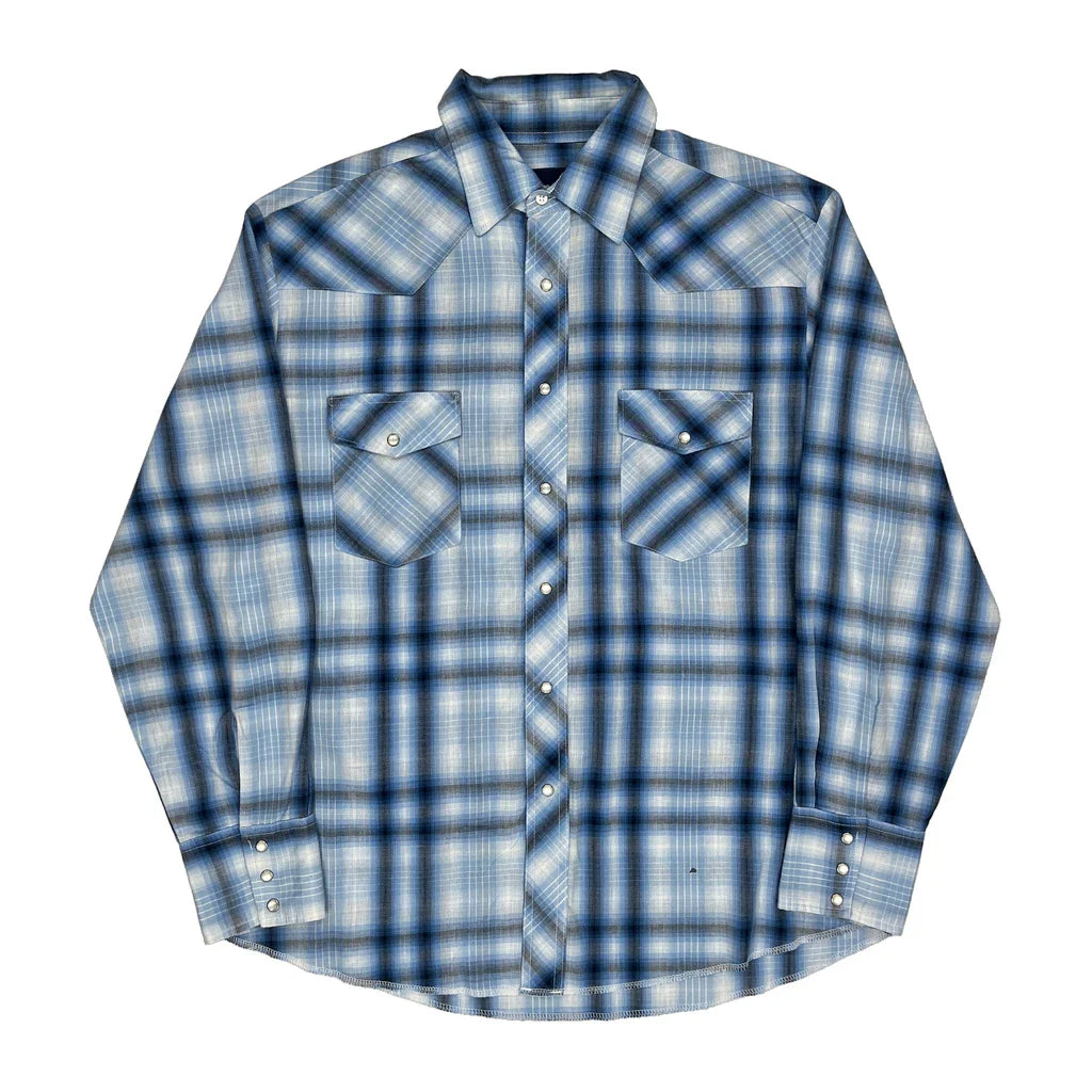 Wrangler Checked Shirt - Large Blue Cotton Blend Refurbished - Thrifted (note: this is a term often used to describe second- refurbished available on Cerqular