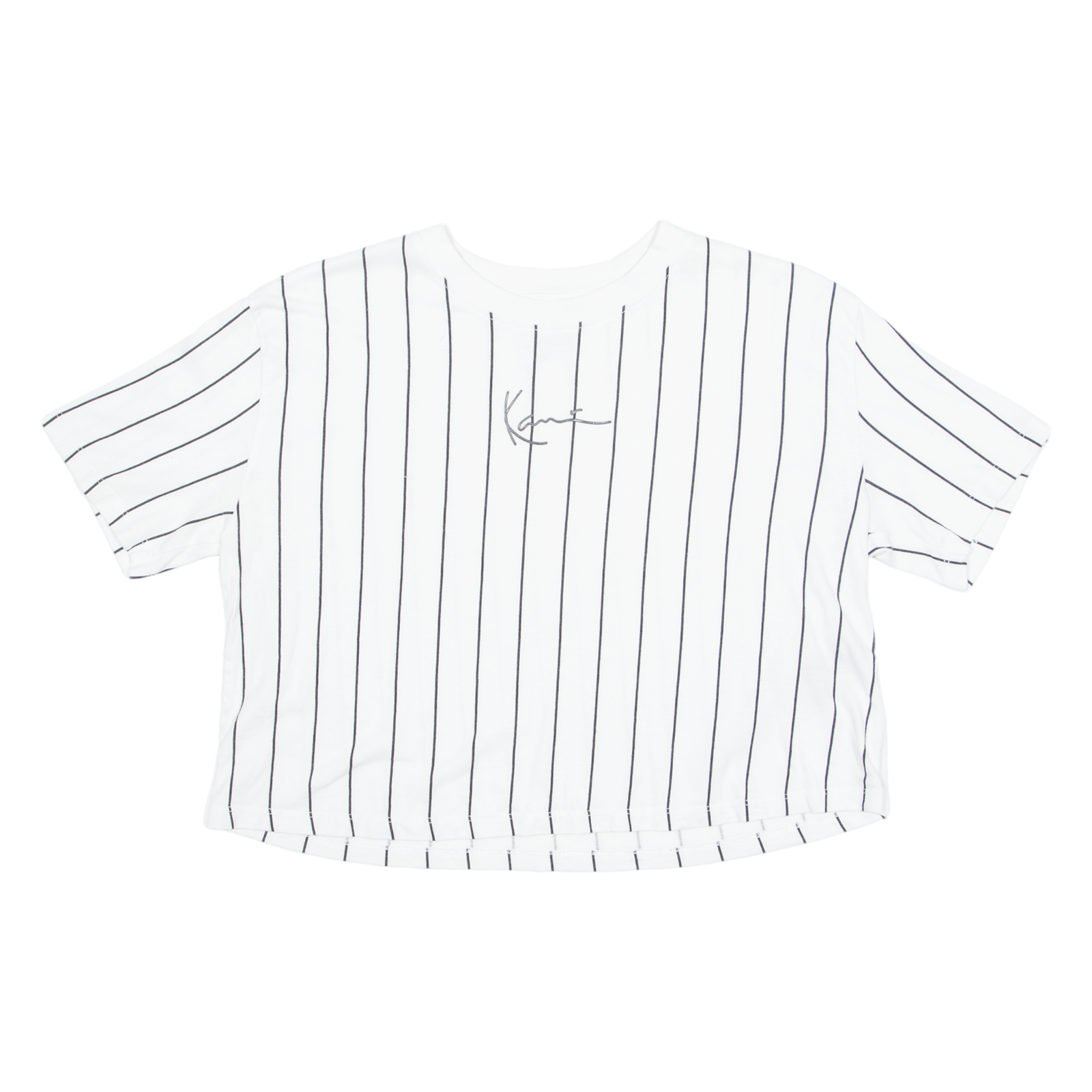 KARL KANI Cropped Striped Womens T-Shirt White Crew Neck S Refurbished - N/A refurbished available on Cerqular