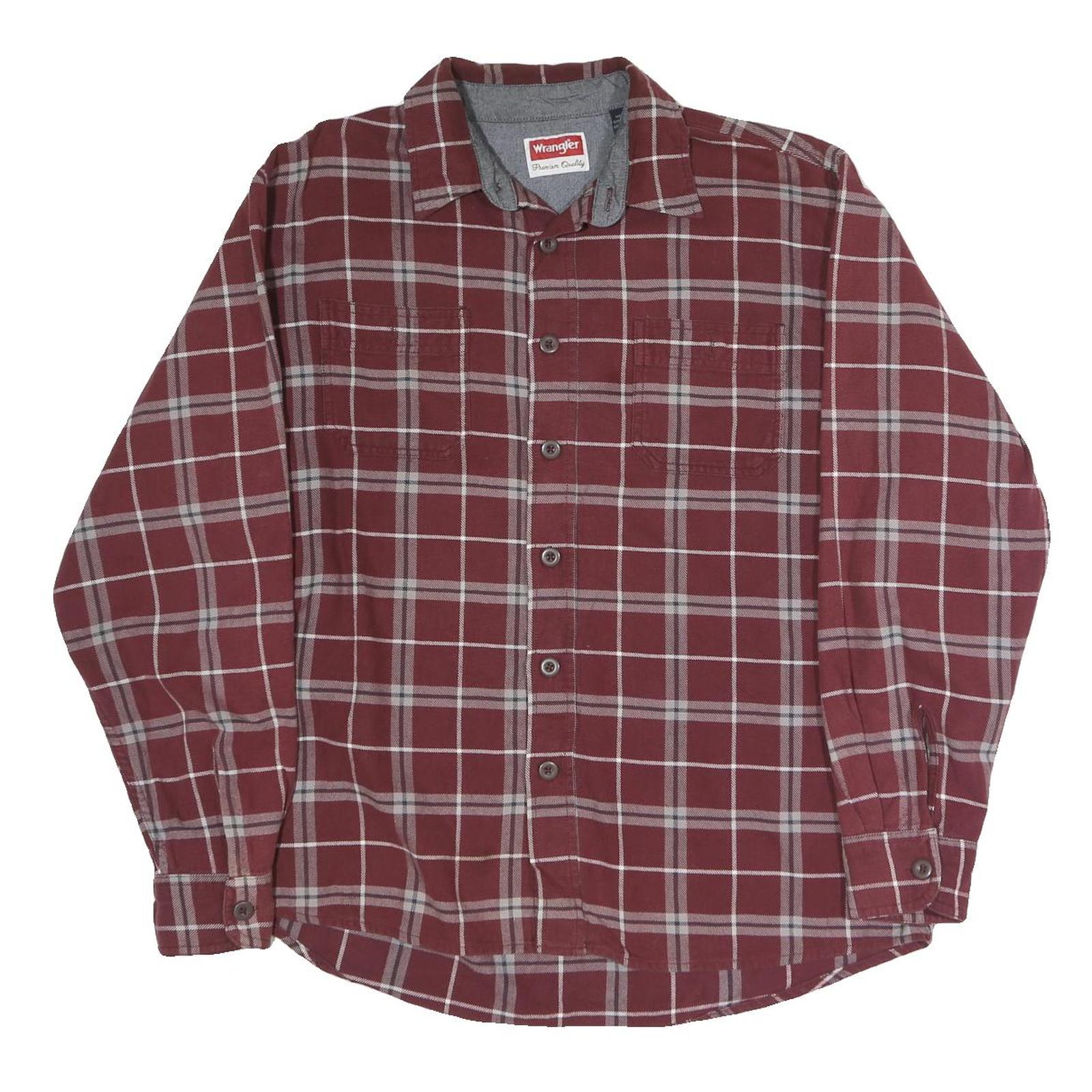 WRANGLER Mens Maroon Check Shirt L Cotton Blend Long Sleeve Casual Refurbished - N/A refurbished available on Cerqular